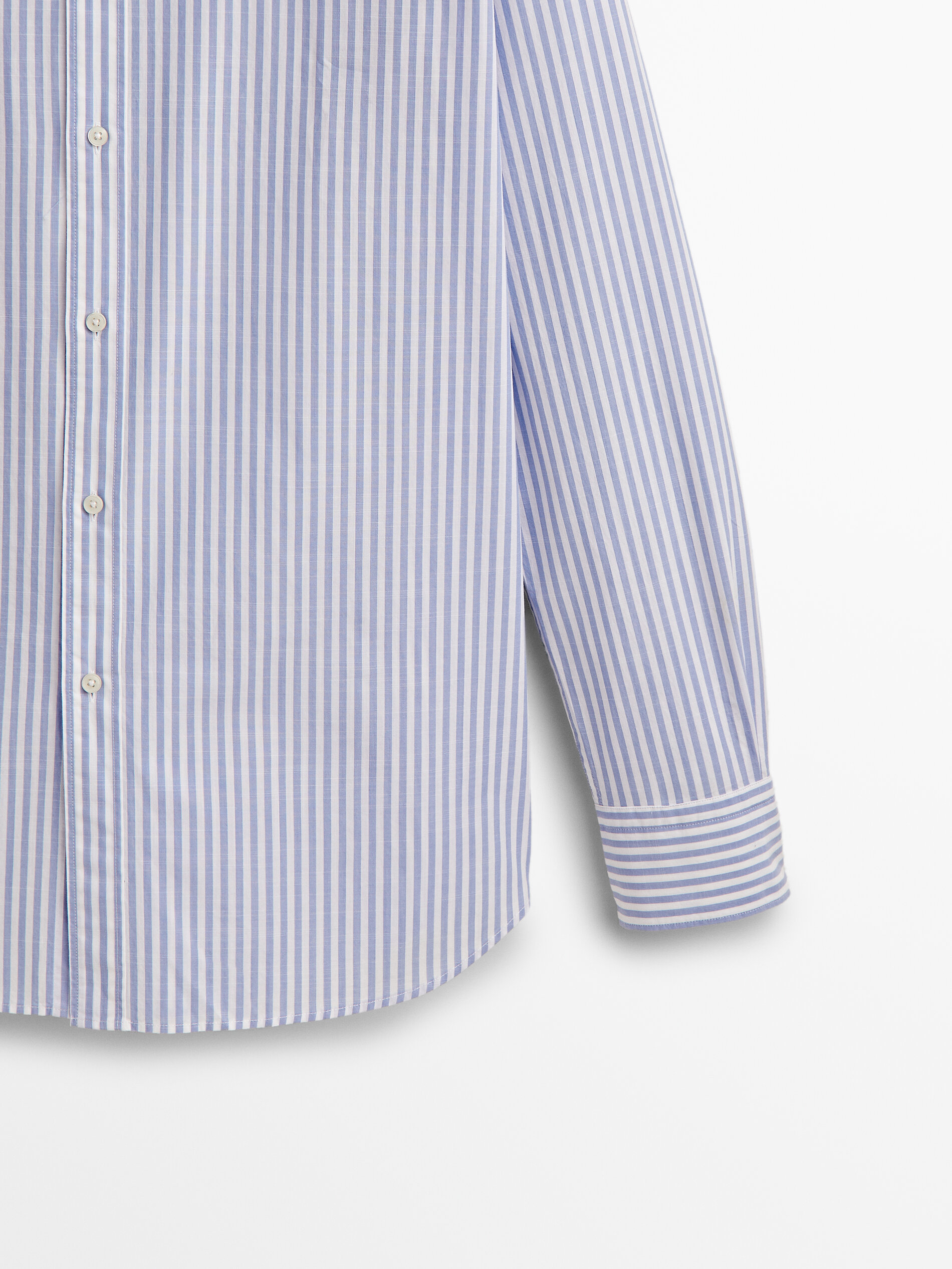 Camisa rayas algodón slim fit - CELESTE