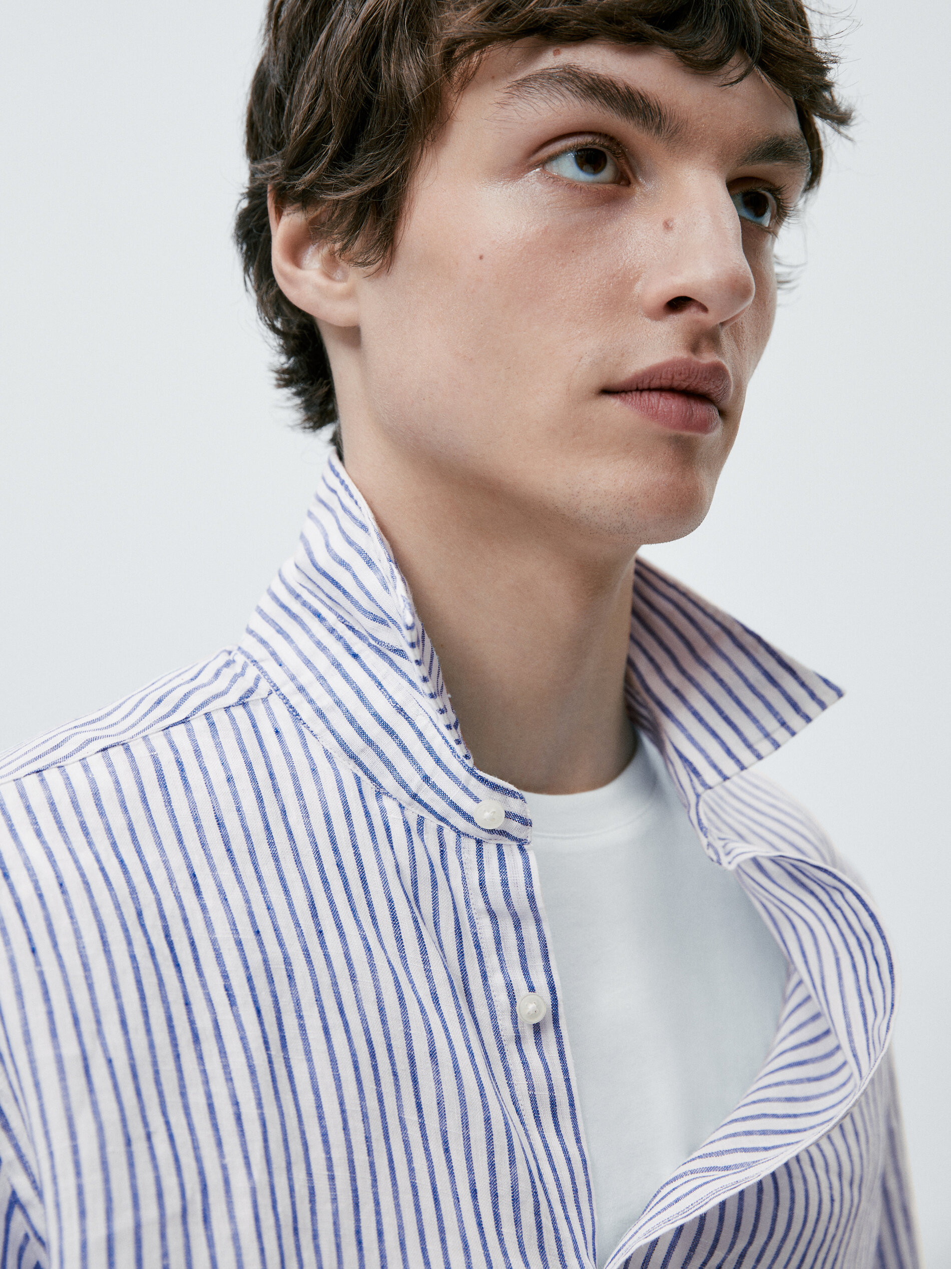 Camisa micro rayas lino regular fit - AZUL OSCURO