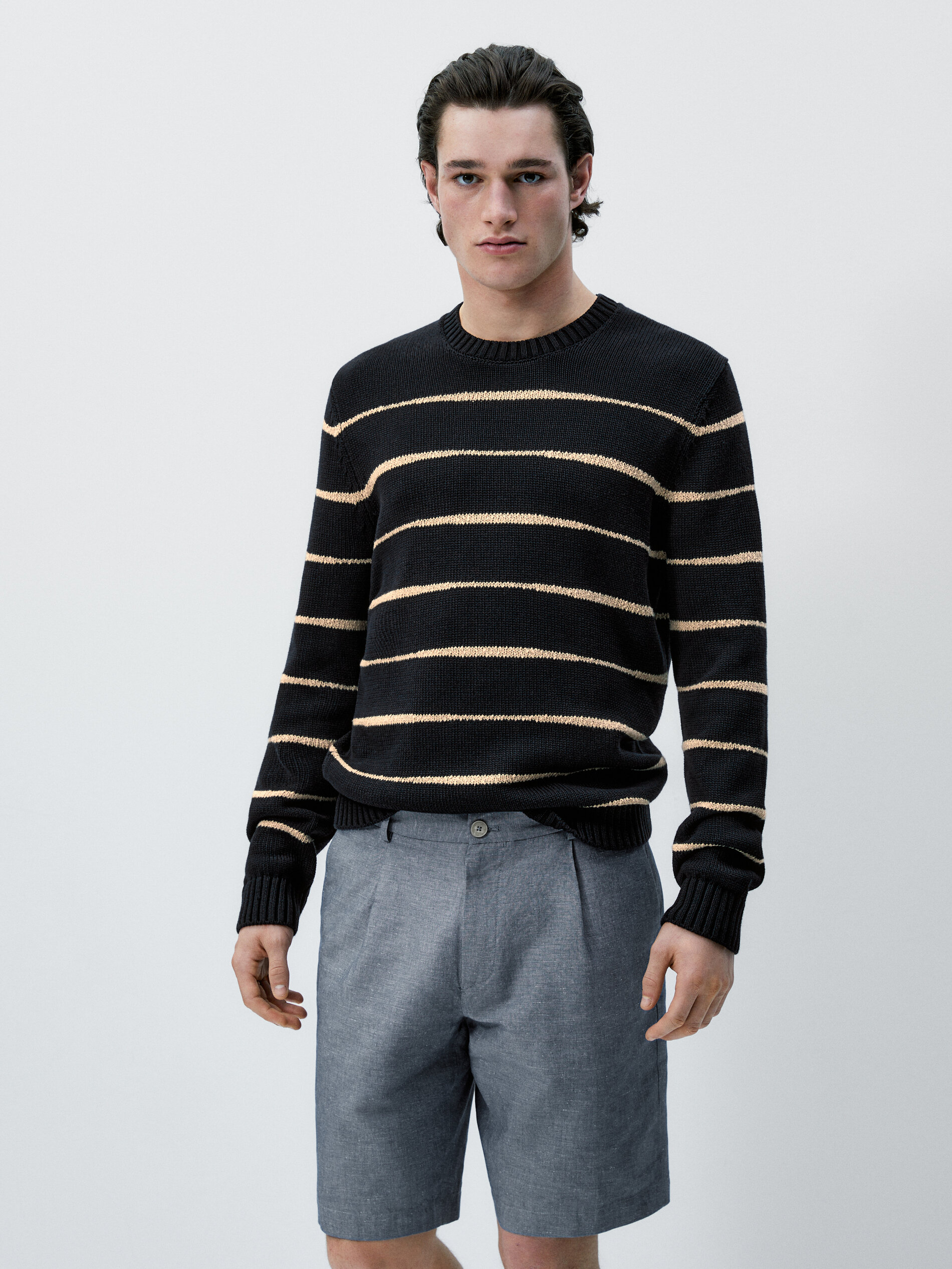 Bermuda pinzas mezcla algodón lino - INDIGO