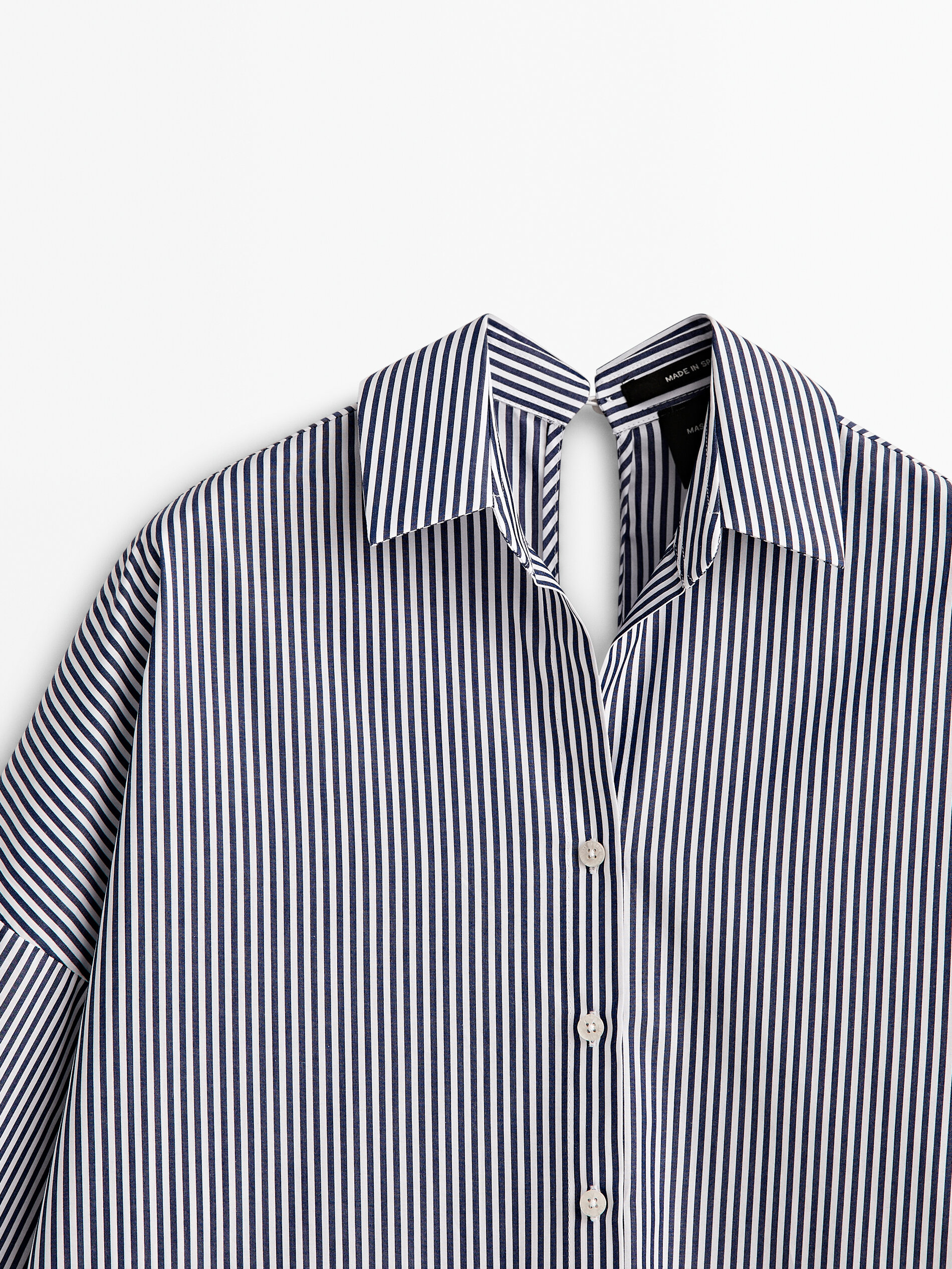 Camisa rayas popelín abertura -Studio - AZUL MARINO