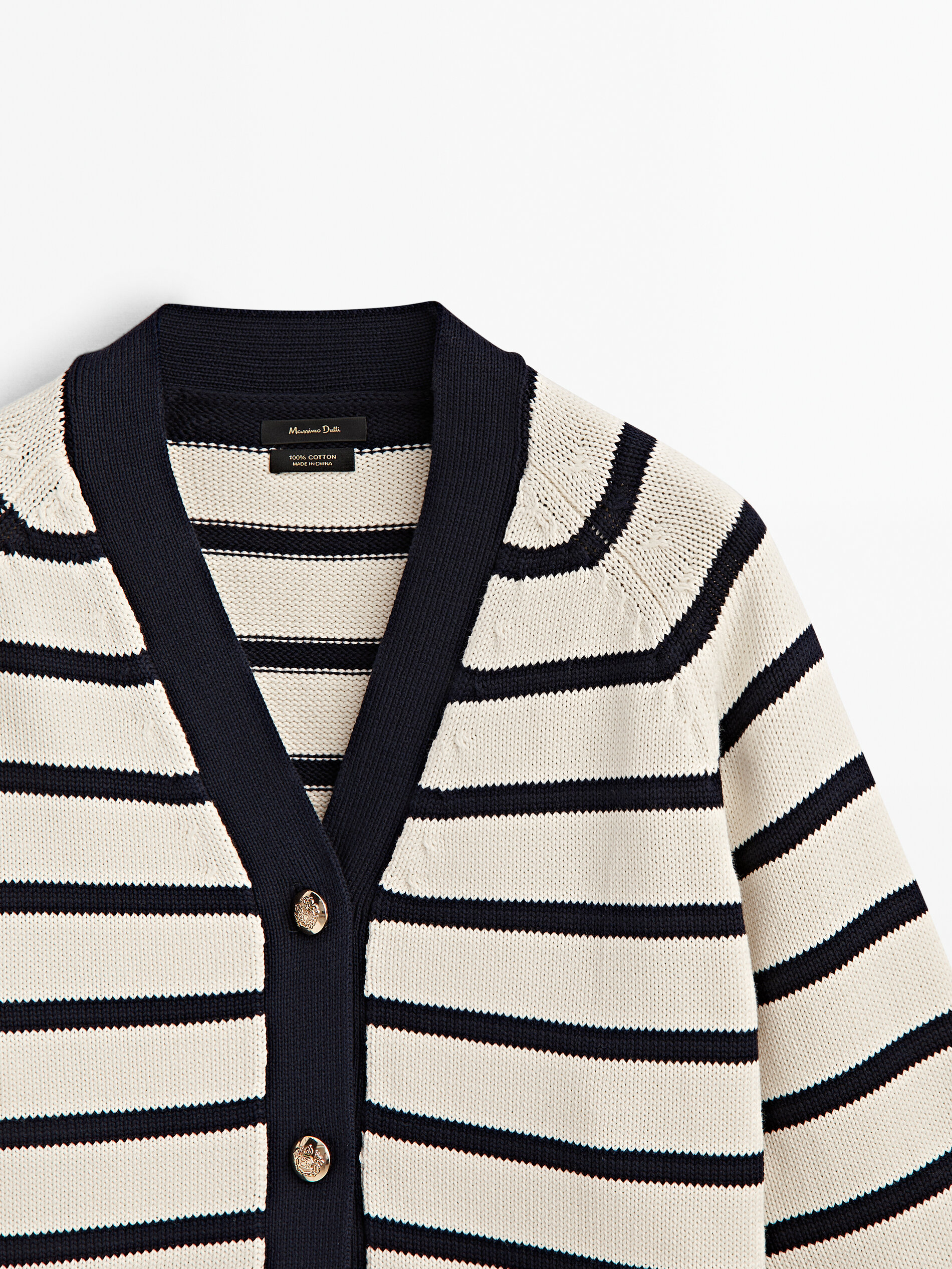 Cárdigan punto rayas cuello pico - CRUDO