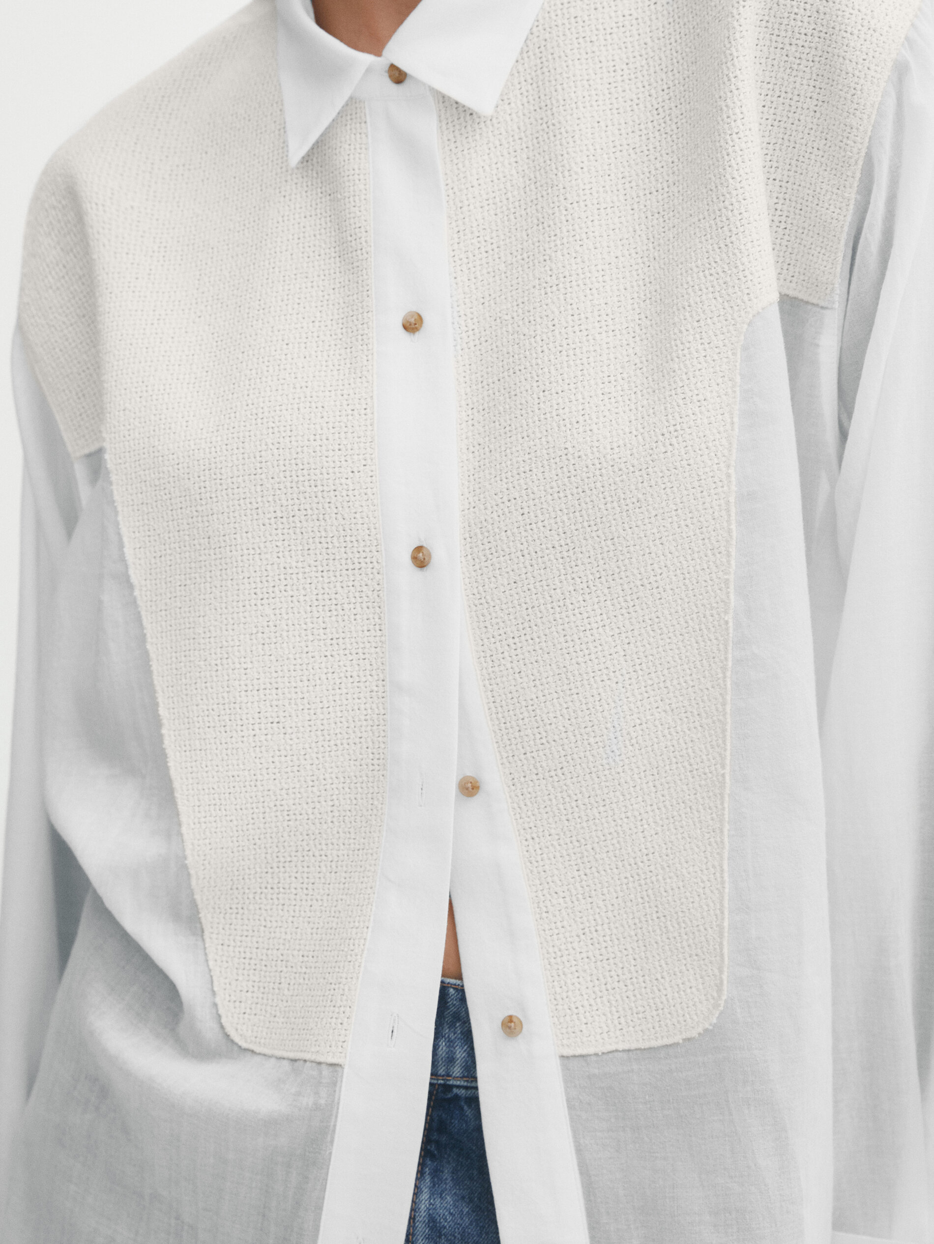 Camisa semitransparente detalle pechera - BLANCO