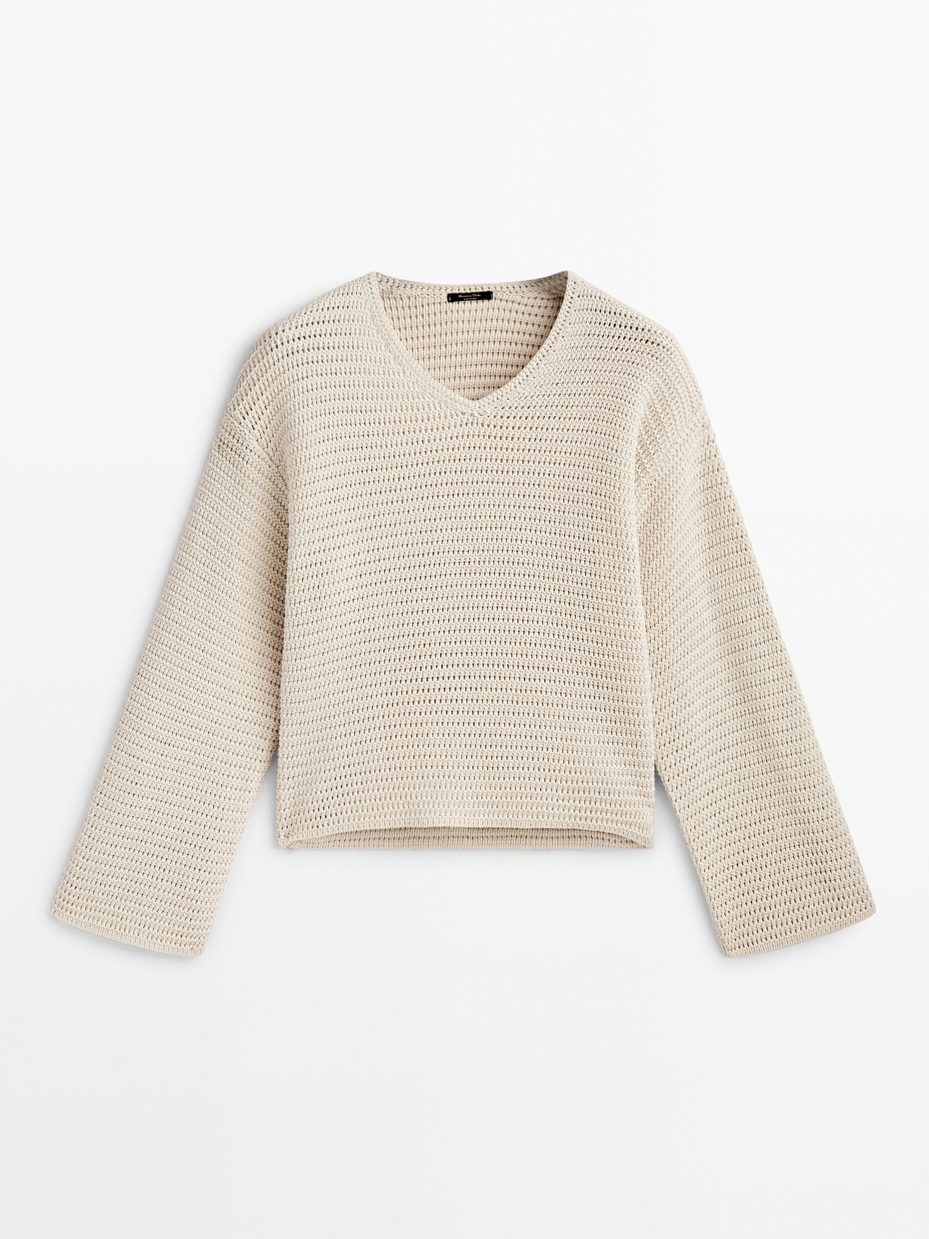 Jersey punto crochet cuello pico - CRUDO