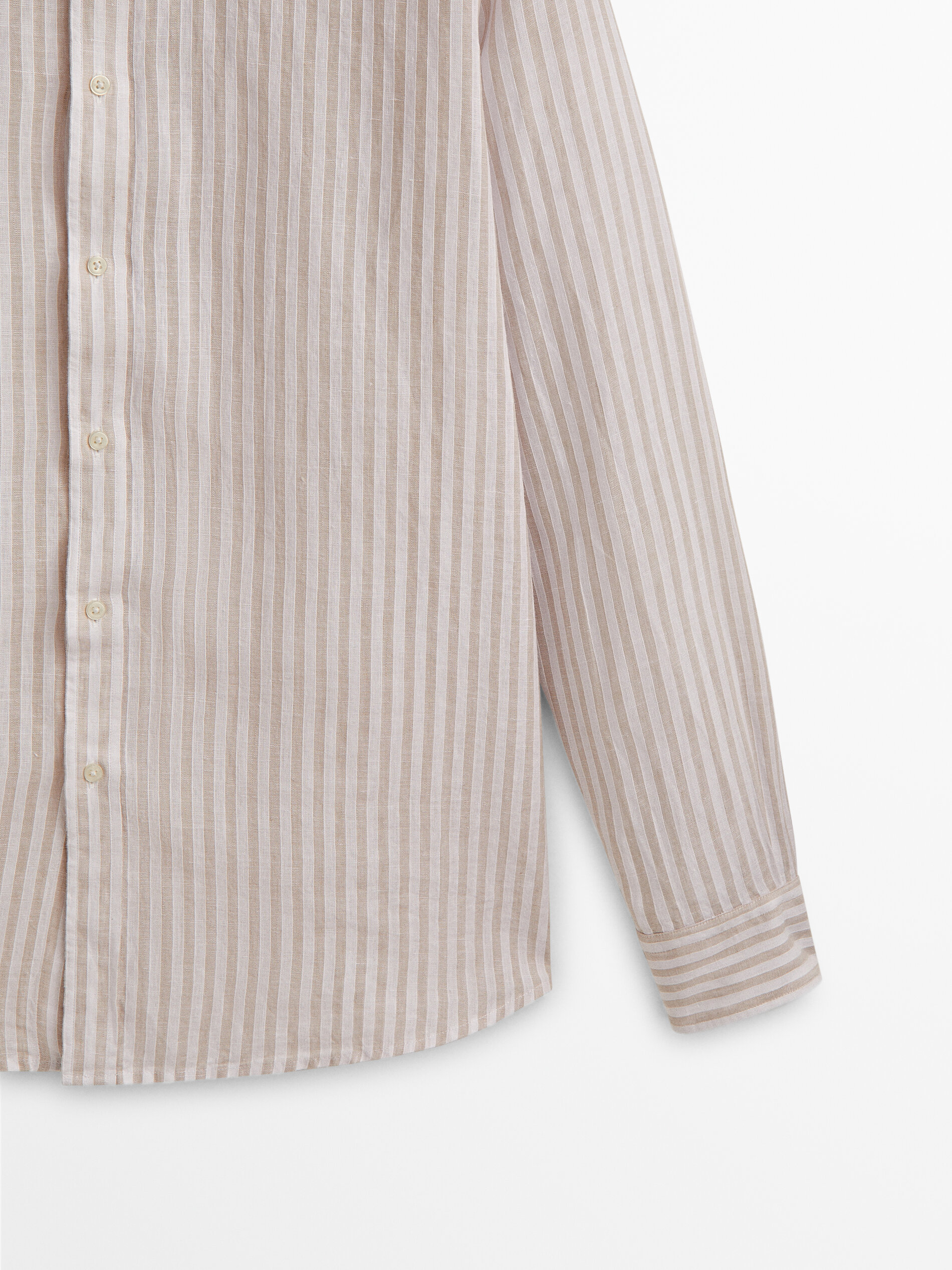 Camisa rayas mezcla lino algodón slim fit - BEIGE
