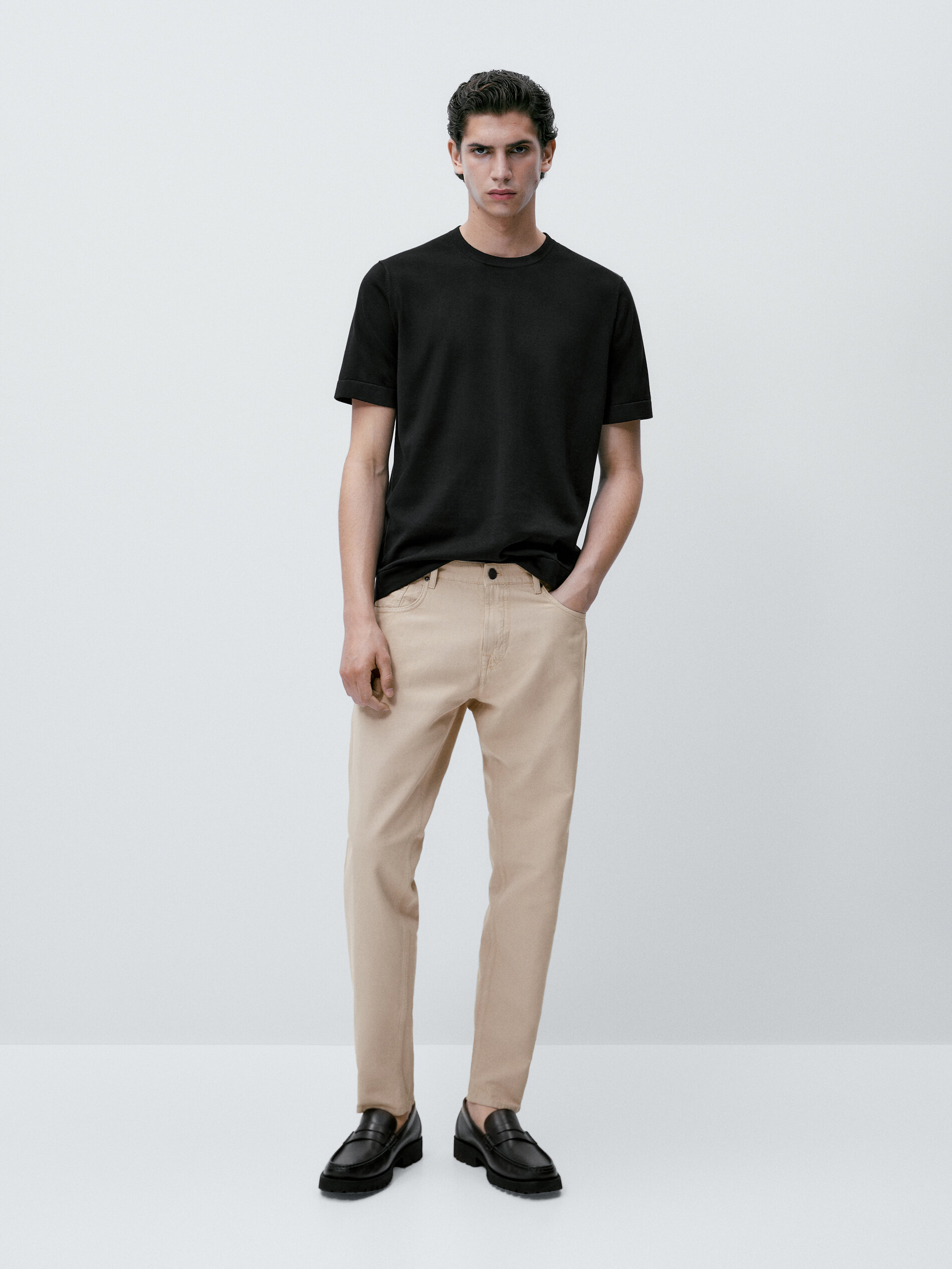 Pantalón vaquero tapered fit - BEIGE