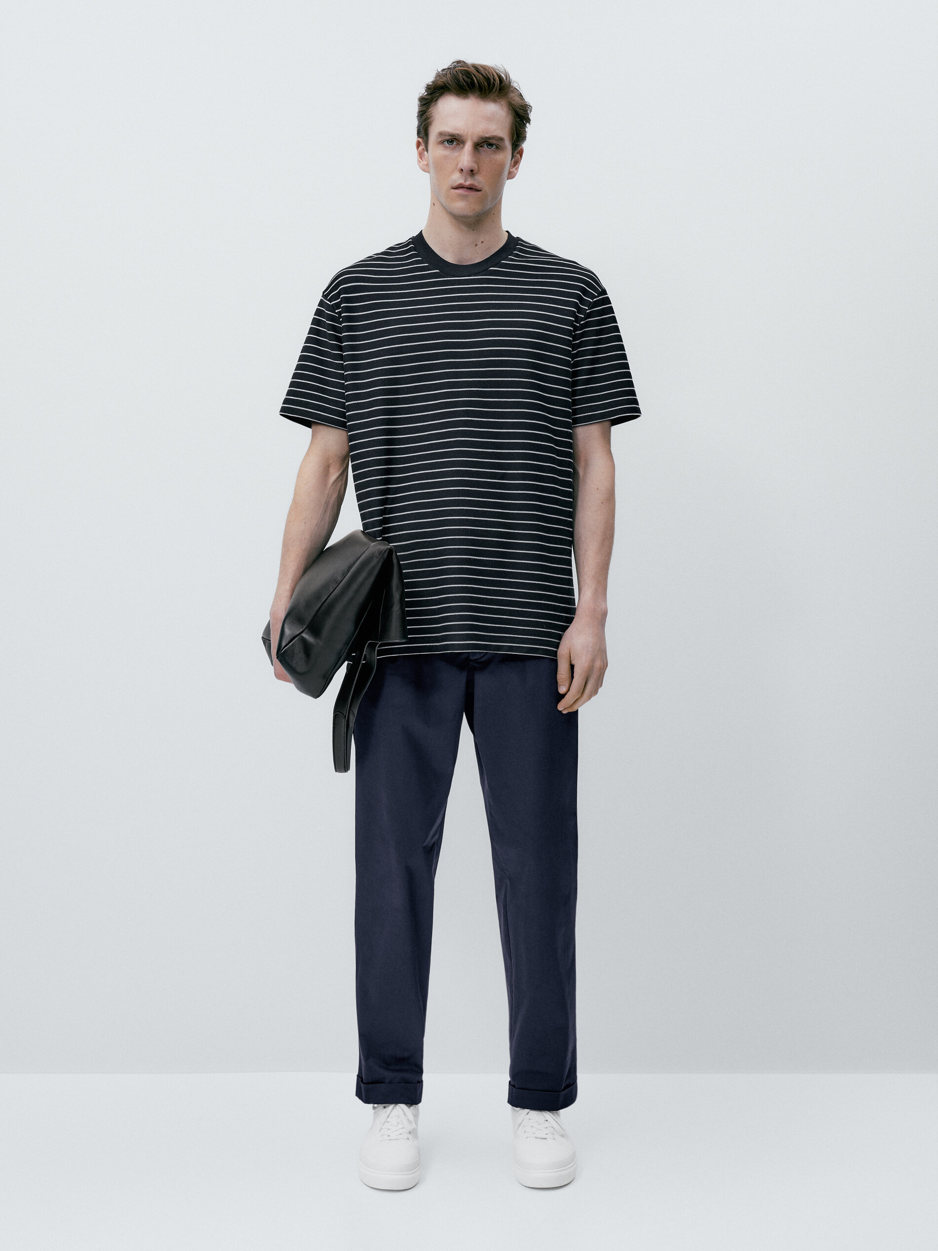 Camiseta rayas manga corta algodón - AZUL MARINO