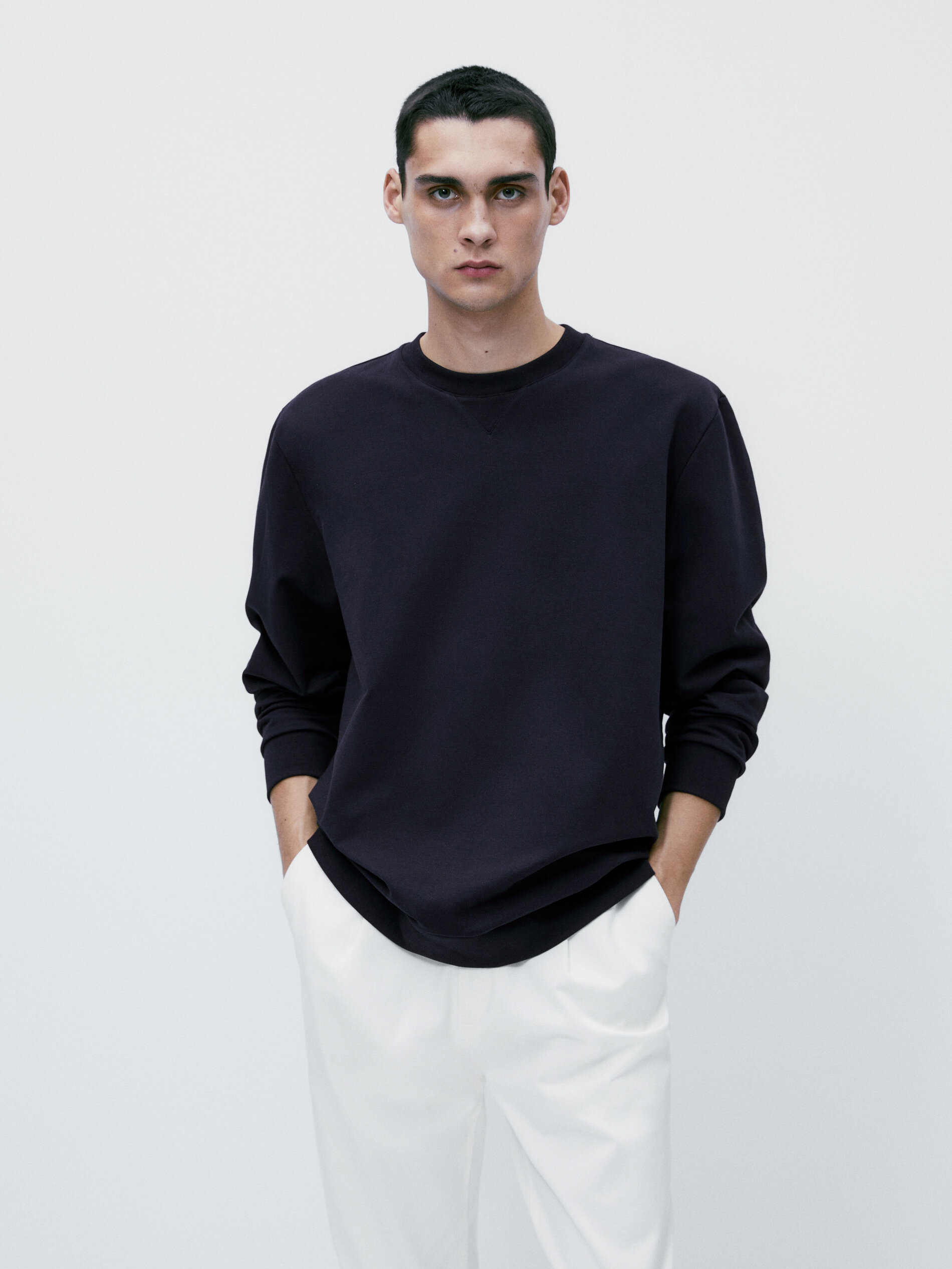 Sudadera lisa mezcla algodón - AZUL MARINO