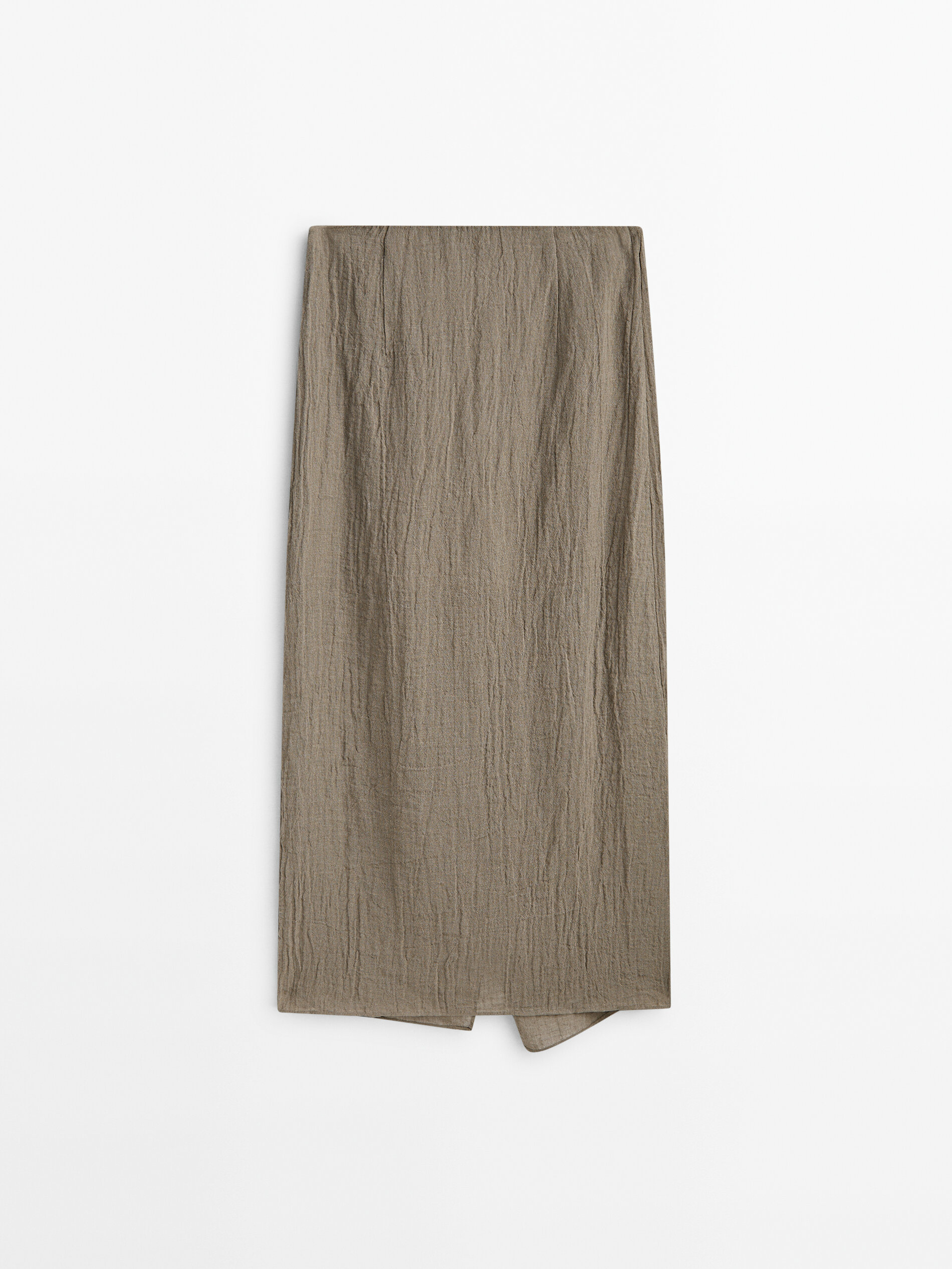 Falda midi lino acabado gofrado - Piedra