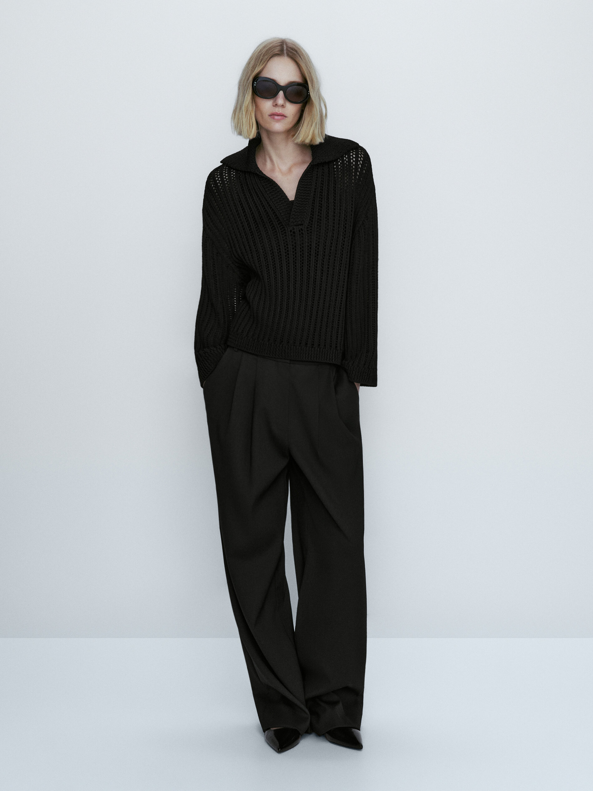 Jersey punto estructura cuello polo - NEGRO