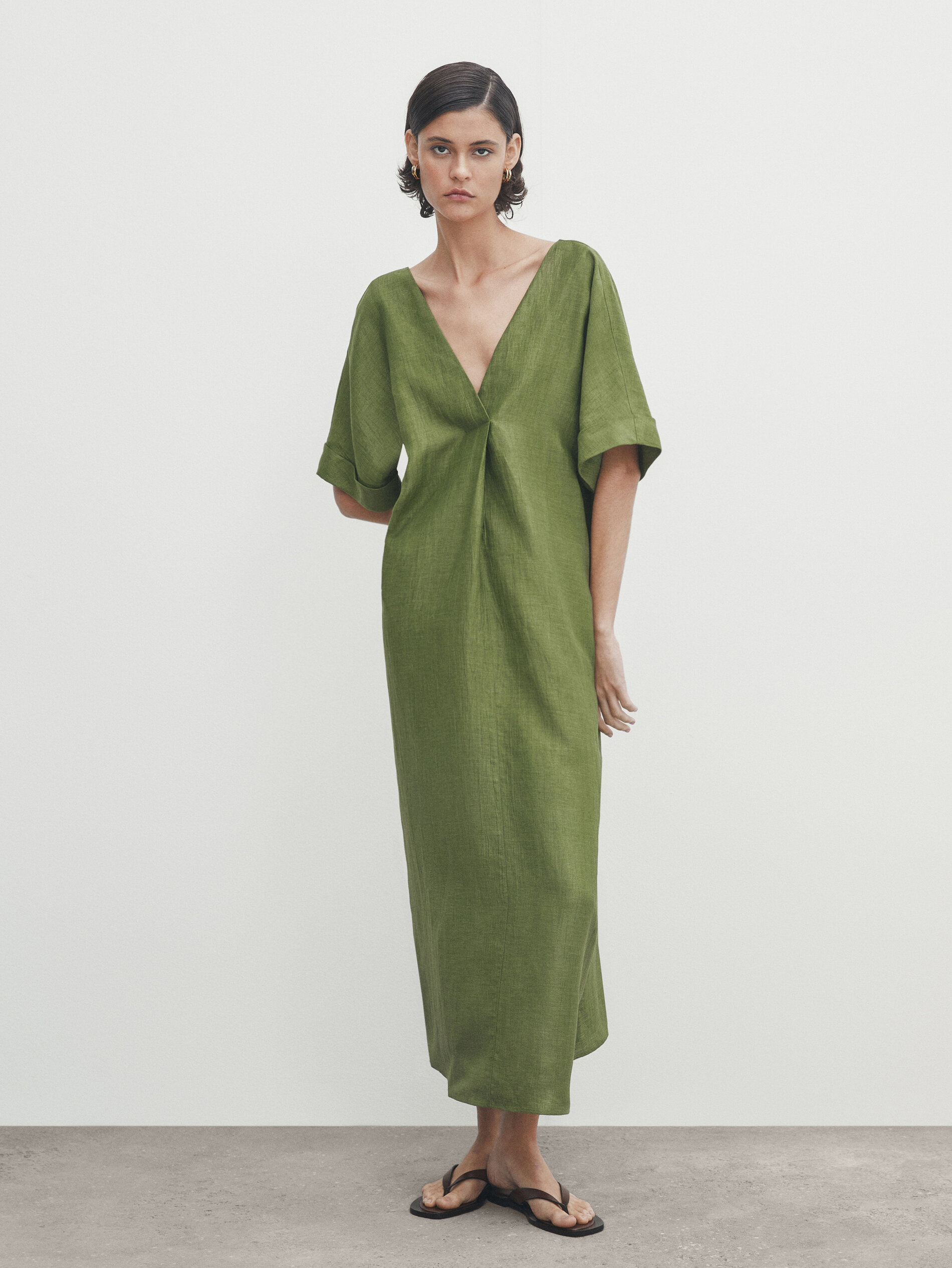 Vestido túnica efecto arrugado - VERDE