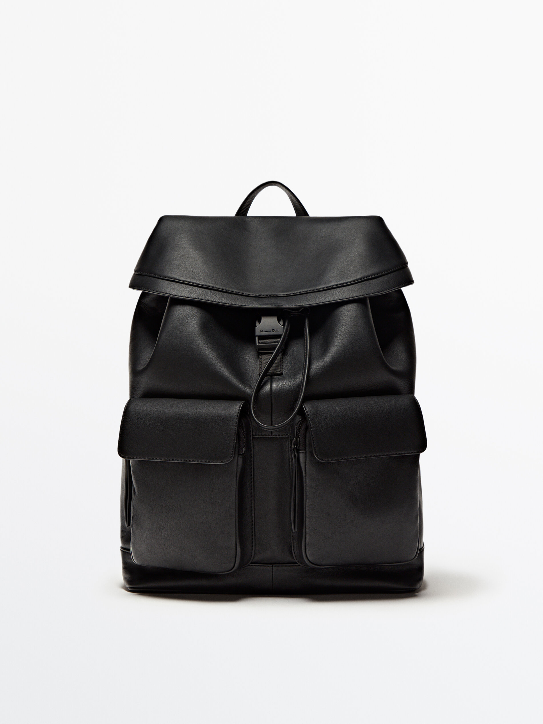 Mochila negra piel bolsillos - NEGRO