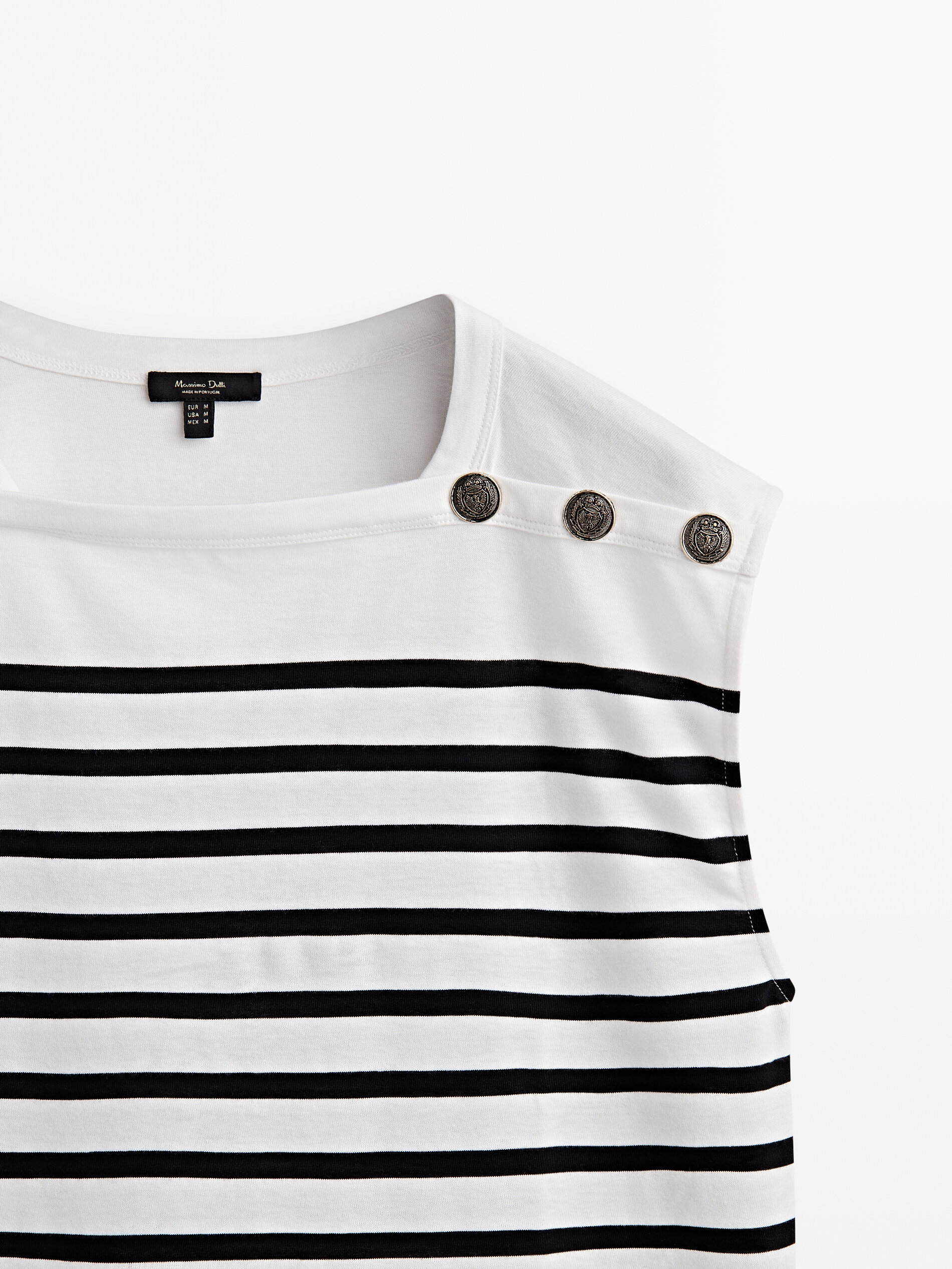 Camiseta rayas algodón botones sin mangas - CRUDO