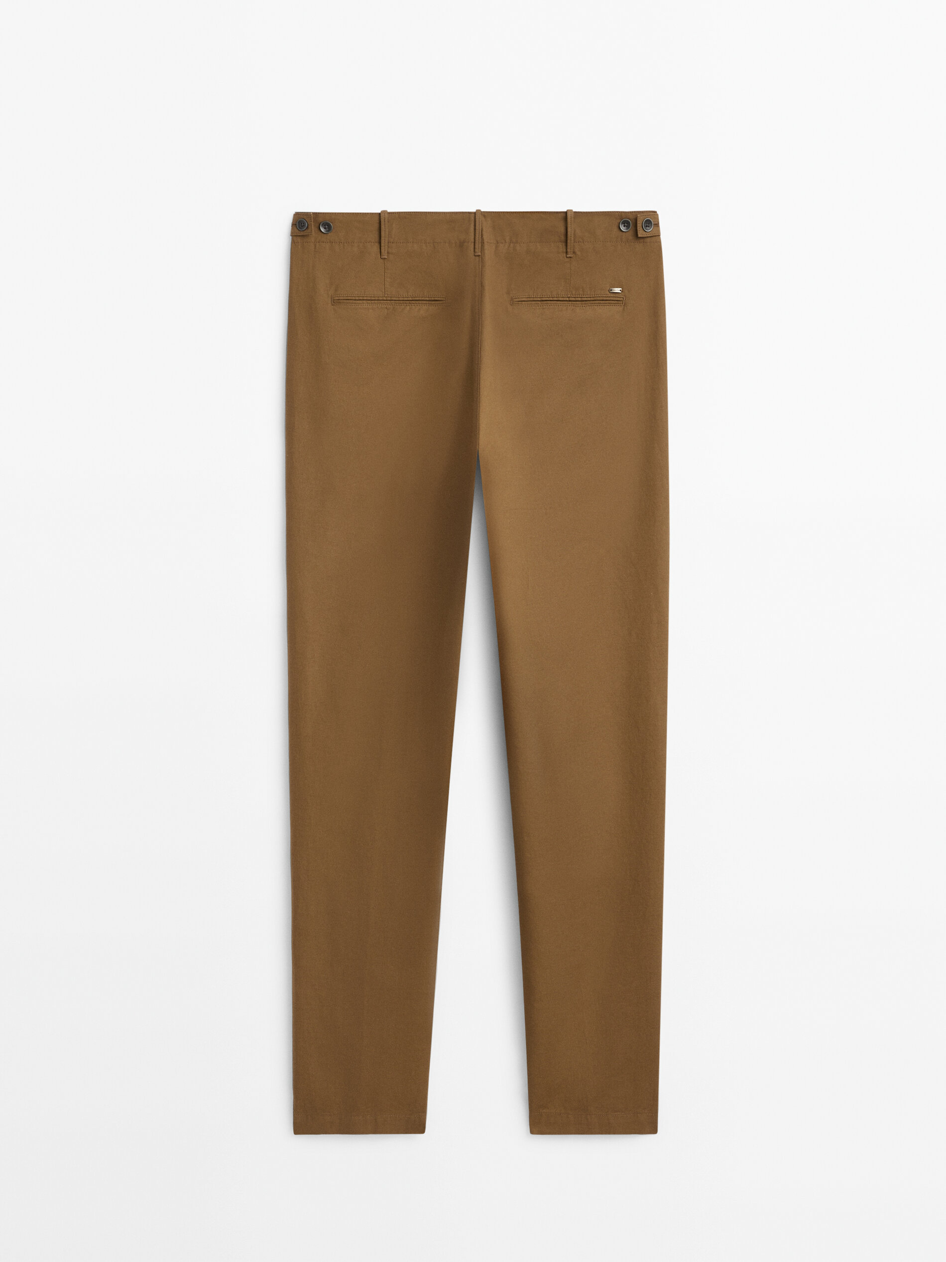Pantalón chino con algodón y lino tapered fit - TOSTADO