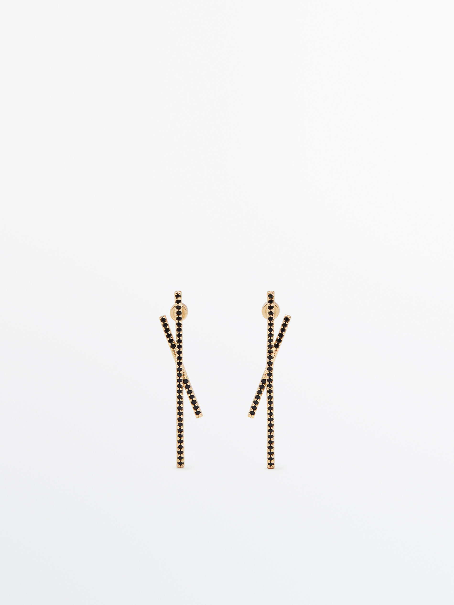 Pendientes asimétricos piedras negras baño oro - ORO