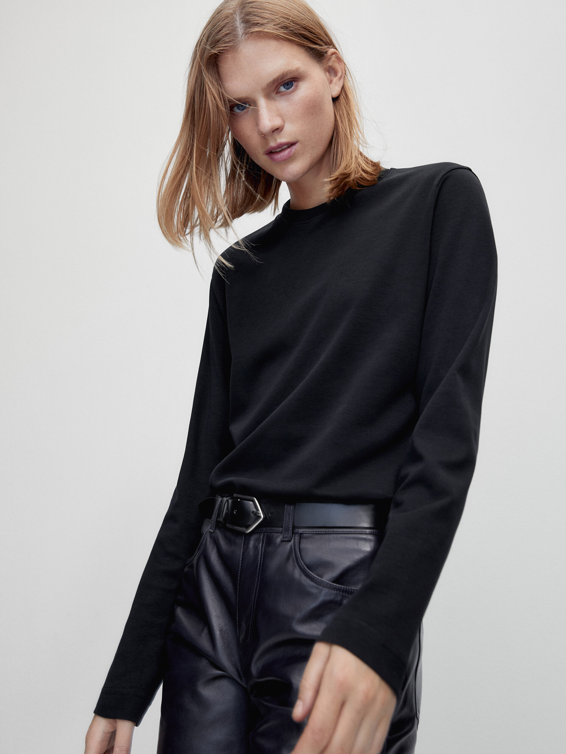 Camiseta manga larga algodón - NEGRO