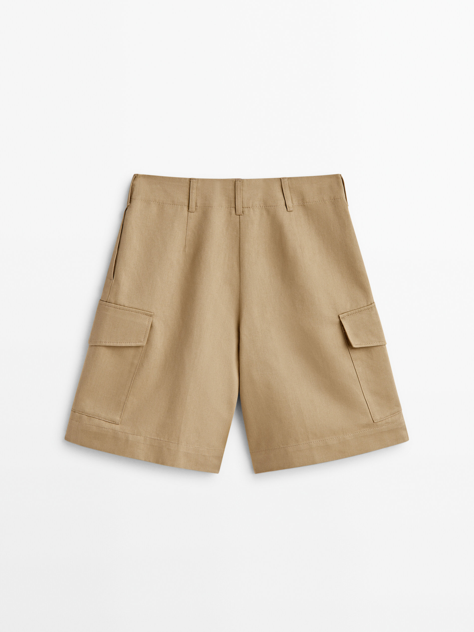 Bermuda cargo mezcla algodón lino - CAMEL