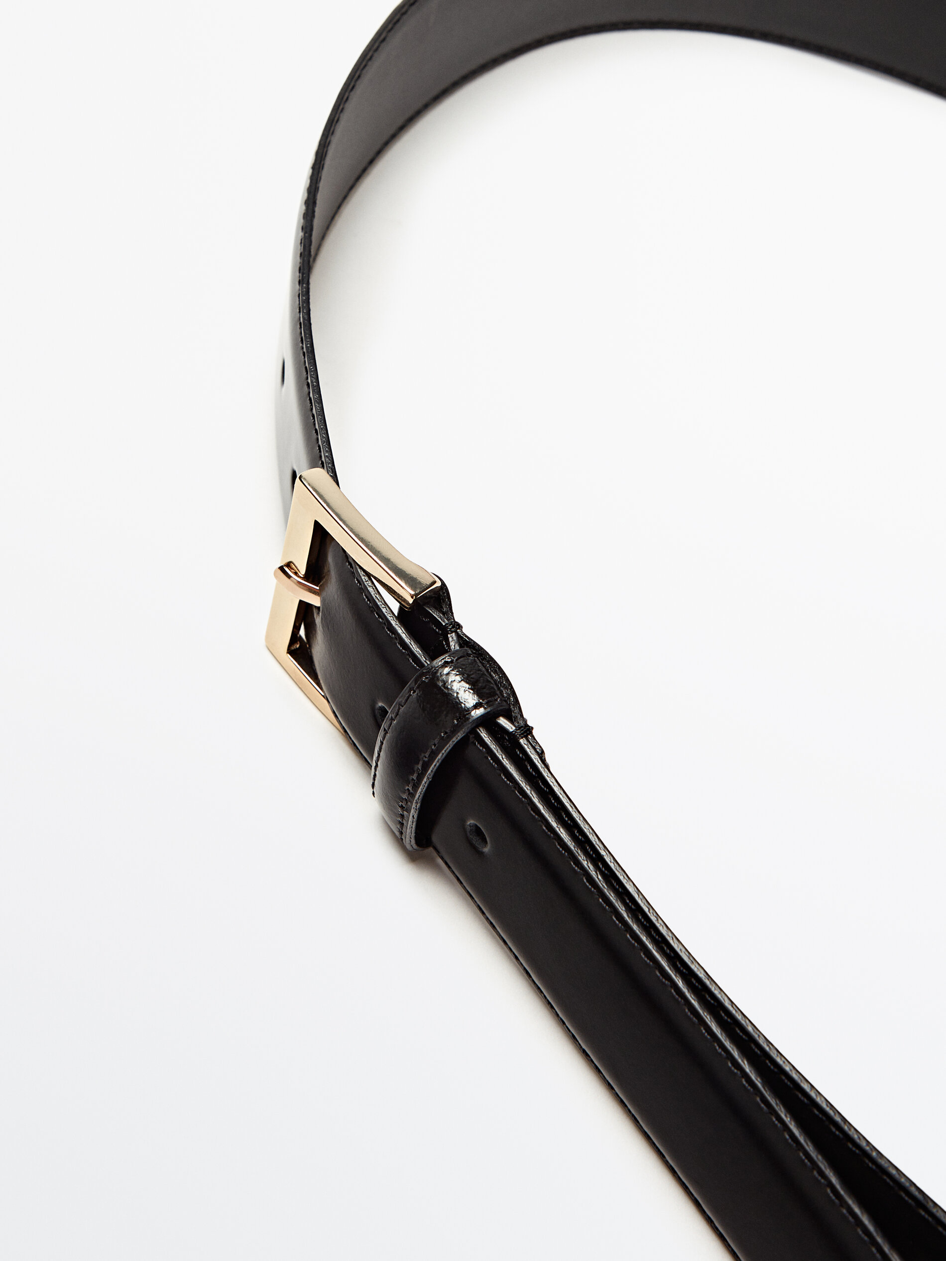 Cinturón piel ancho hebilla cuadrada - NEGRO