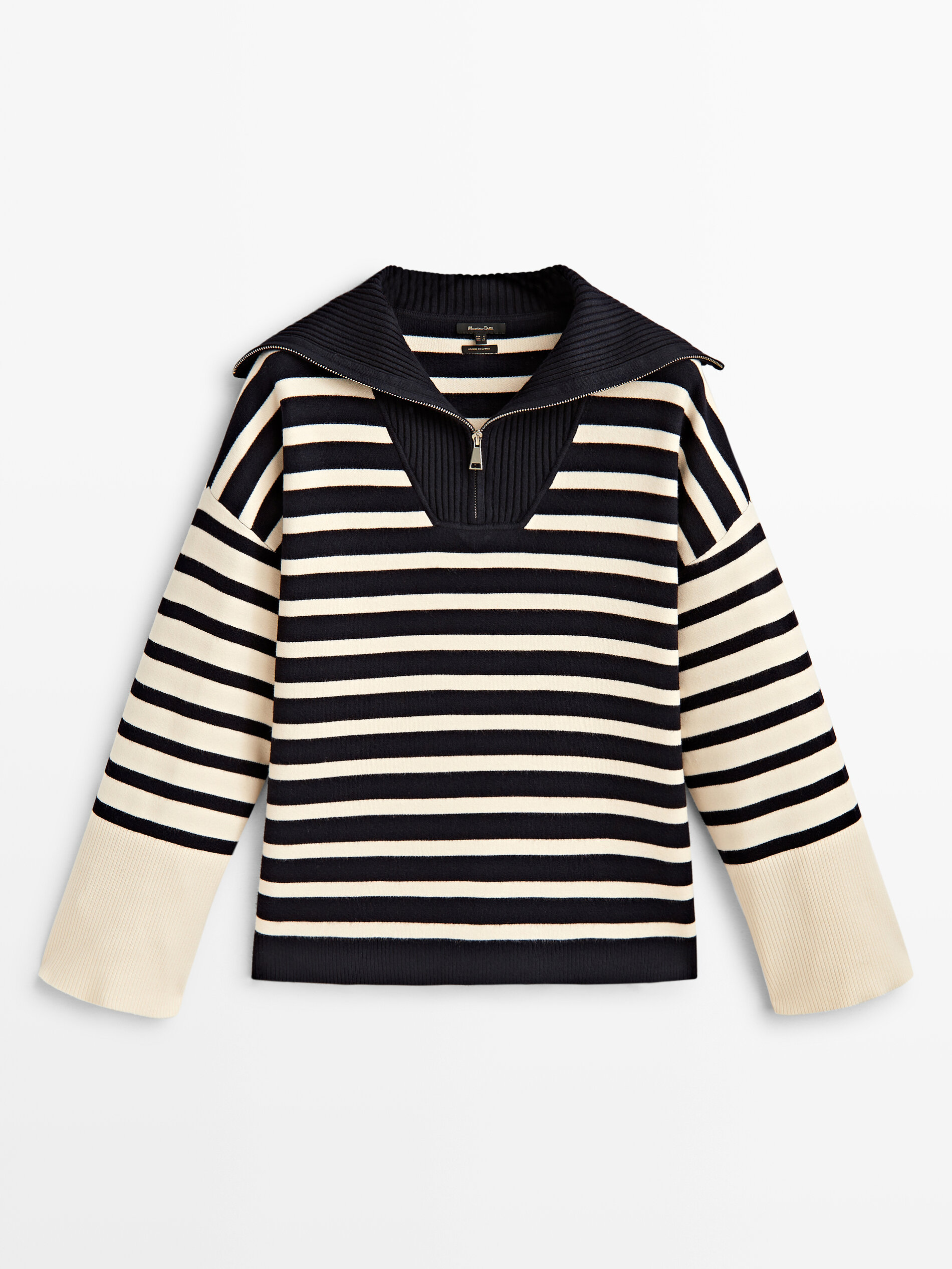 Jersey rayas contraste cuello cremallera - AZUL MARINO