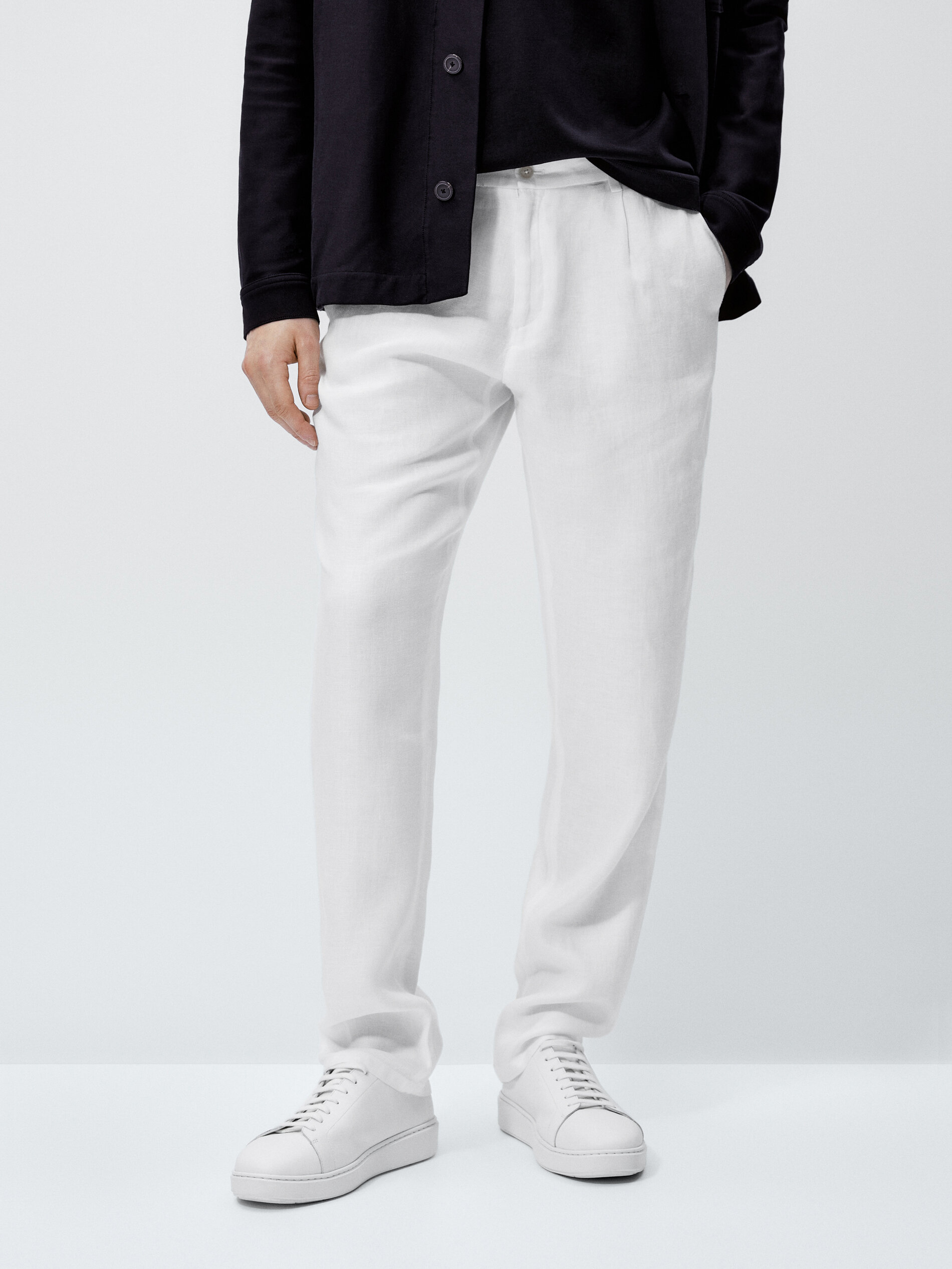 Pantalón 100% lino pinzas - BLANCO