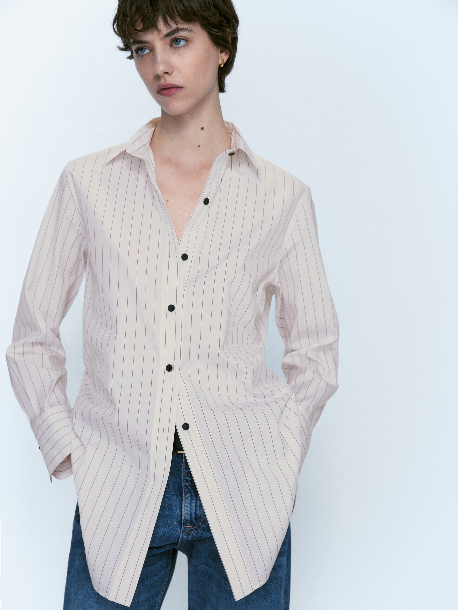 Camisa popelín algodón rayas - BLANCO