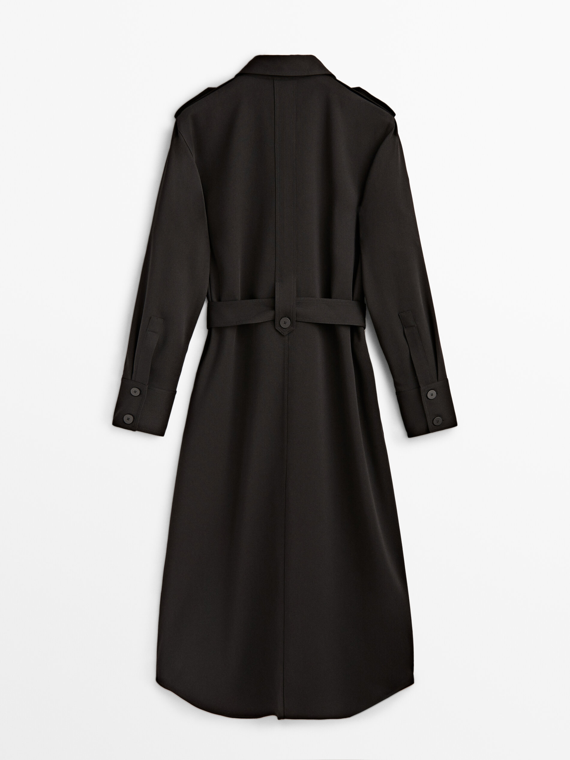 Vestido midi camisero cinturón - NEGRO