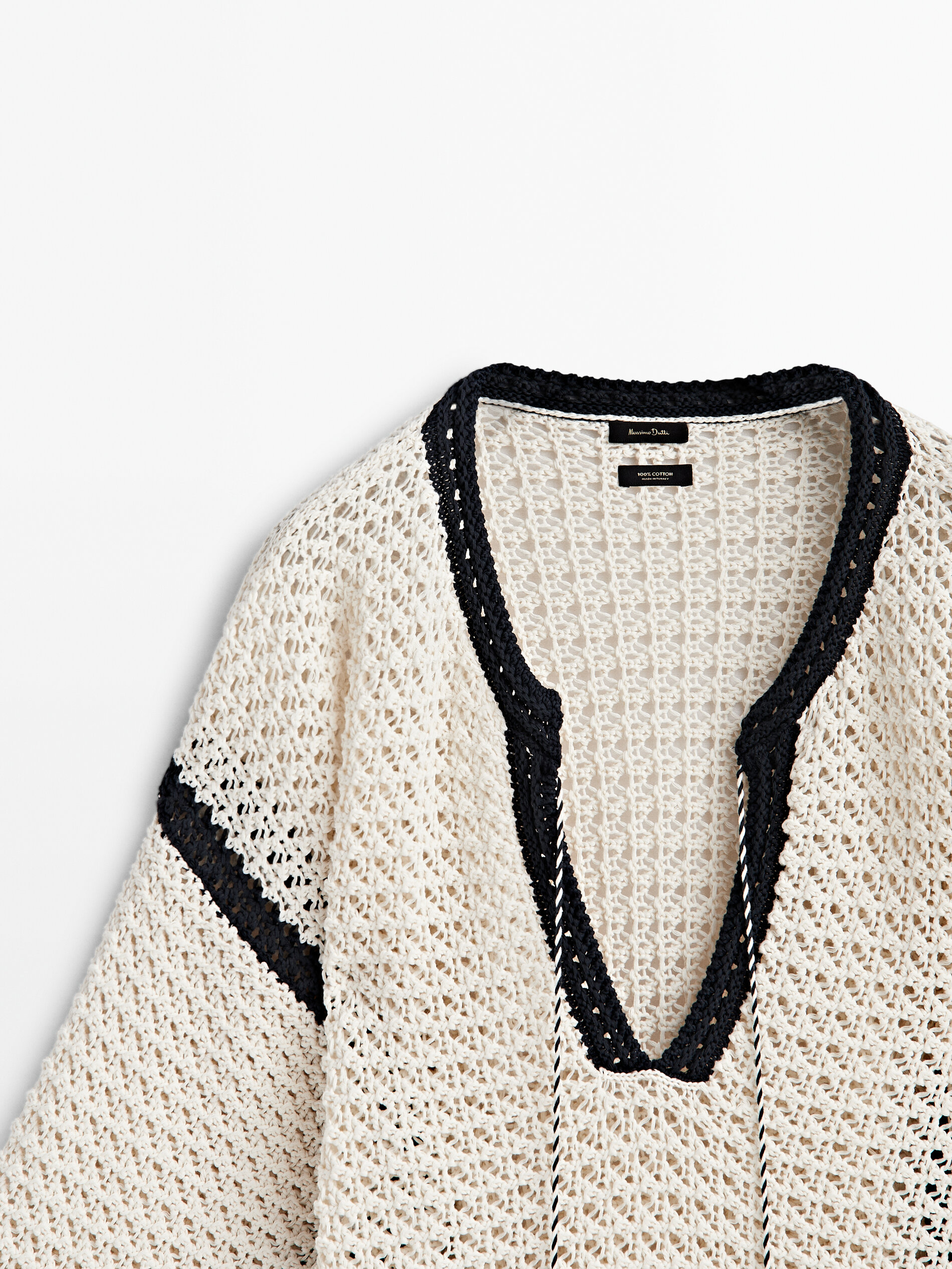 Jersey kaftán crochet contraste - CRUDO