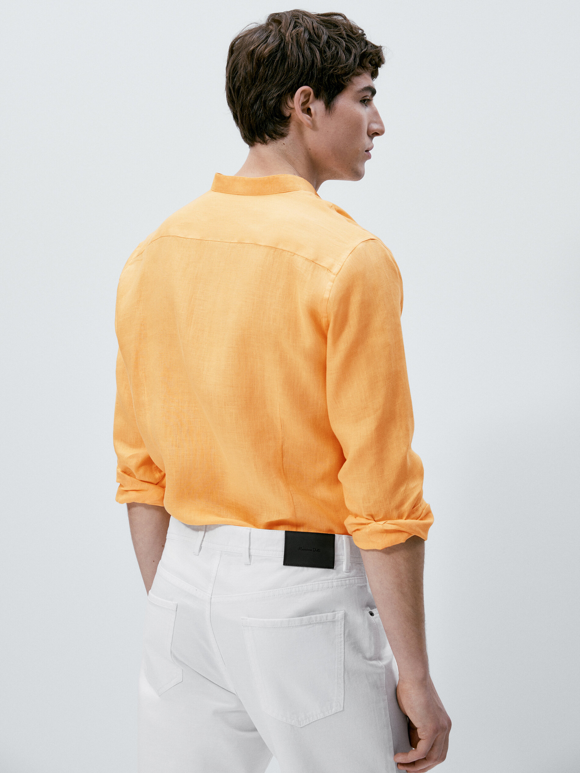 Camisa 100% lino cuello mao slim fit - NARANJA