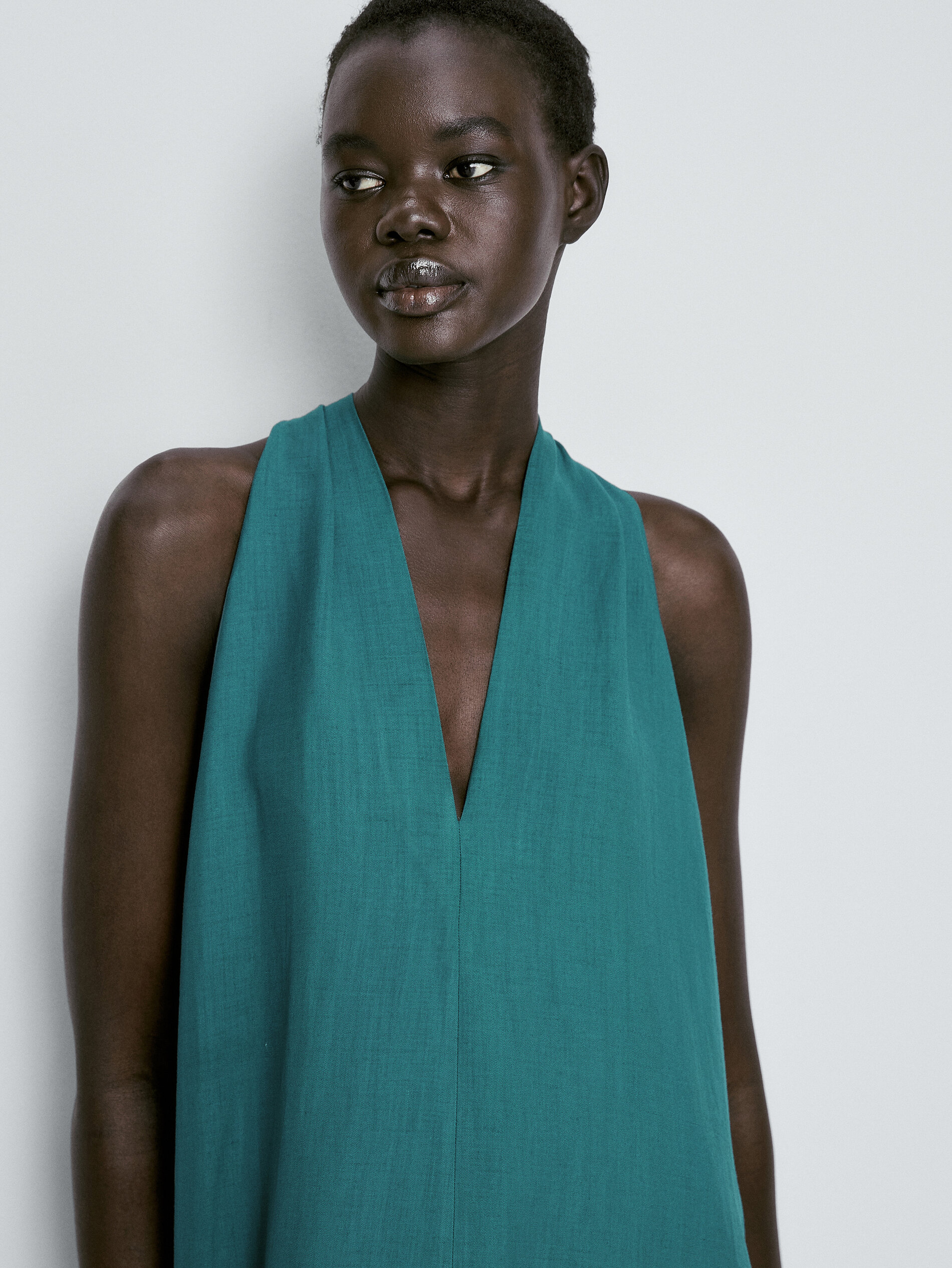 Vestido midi detalle espalda cruzada - VERD-TURQ