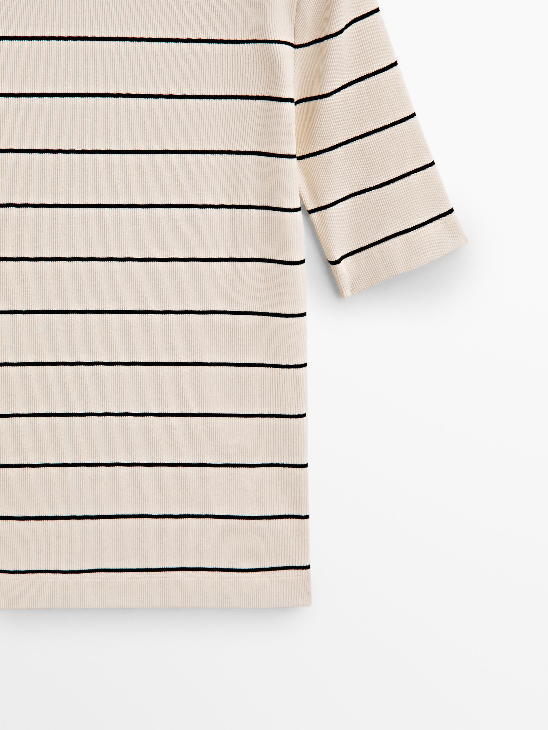 Camiseta rayas canalé manga 3/4 - CRUDO