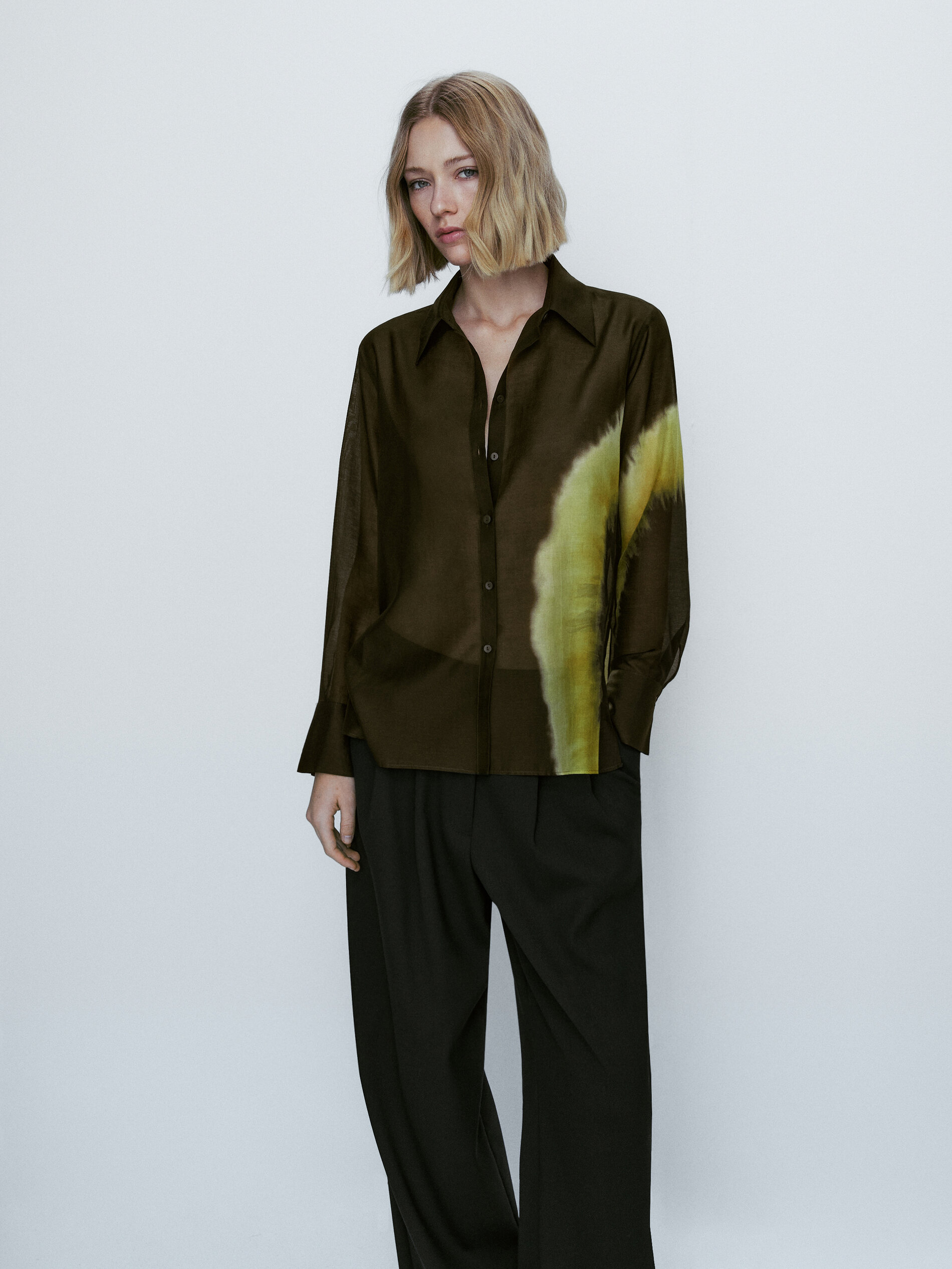 Camisa estampada mezcla algodón seda - VERDE