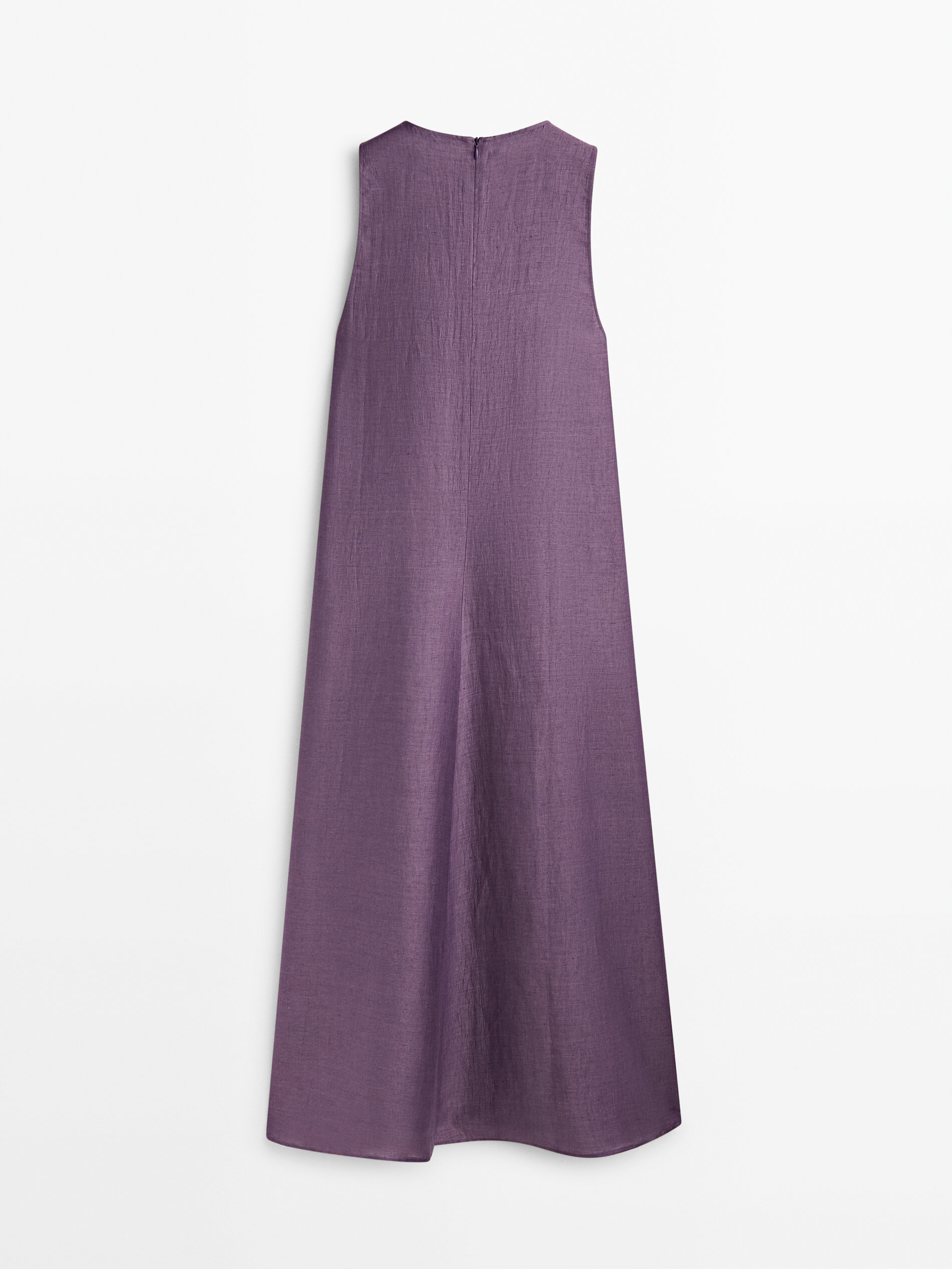 Vestido mezcla lino cuello pico - MORADO