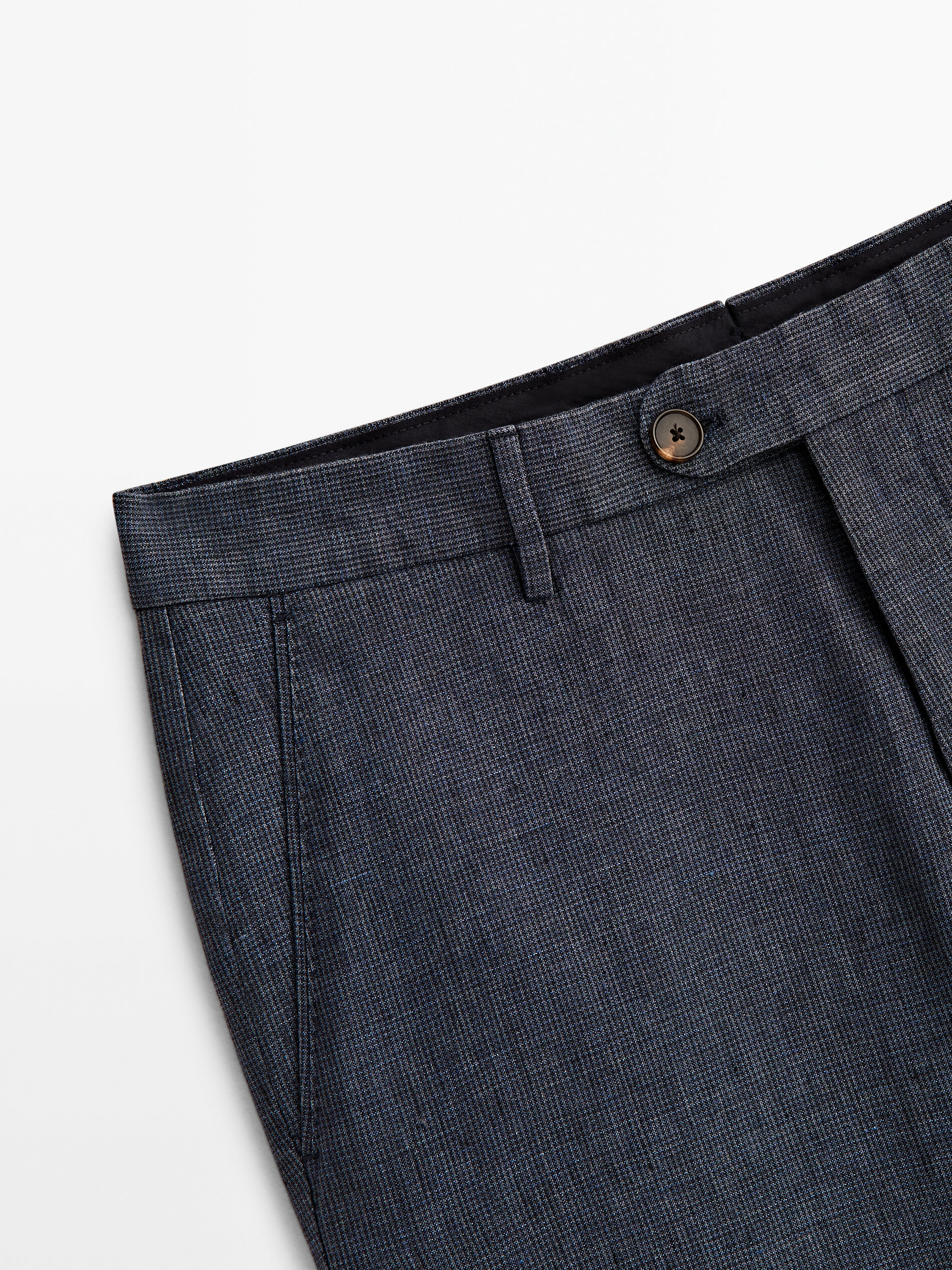 Pantalón traje lino lavado pata de gallo - AZUL