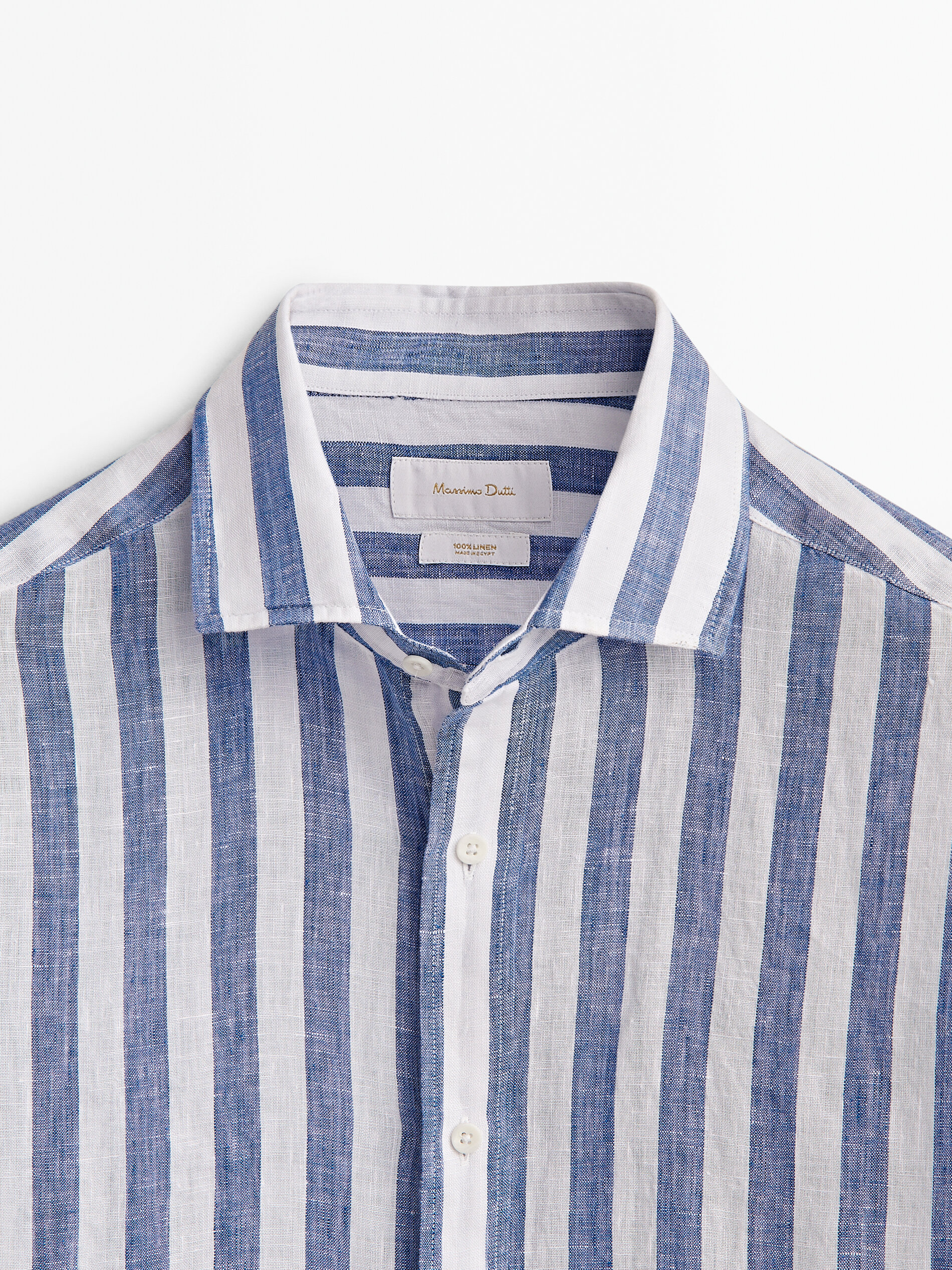 Camisa rayas anchas 100% lino slim fit - AZUL MARINO