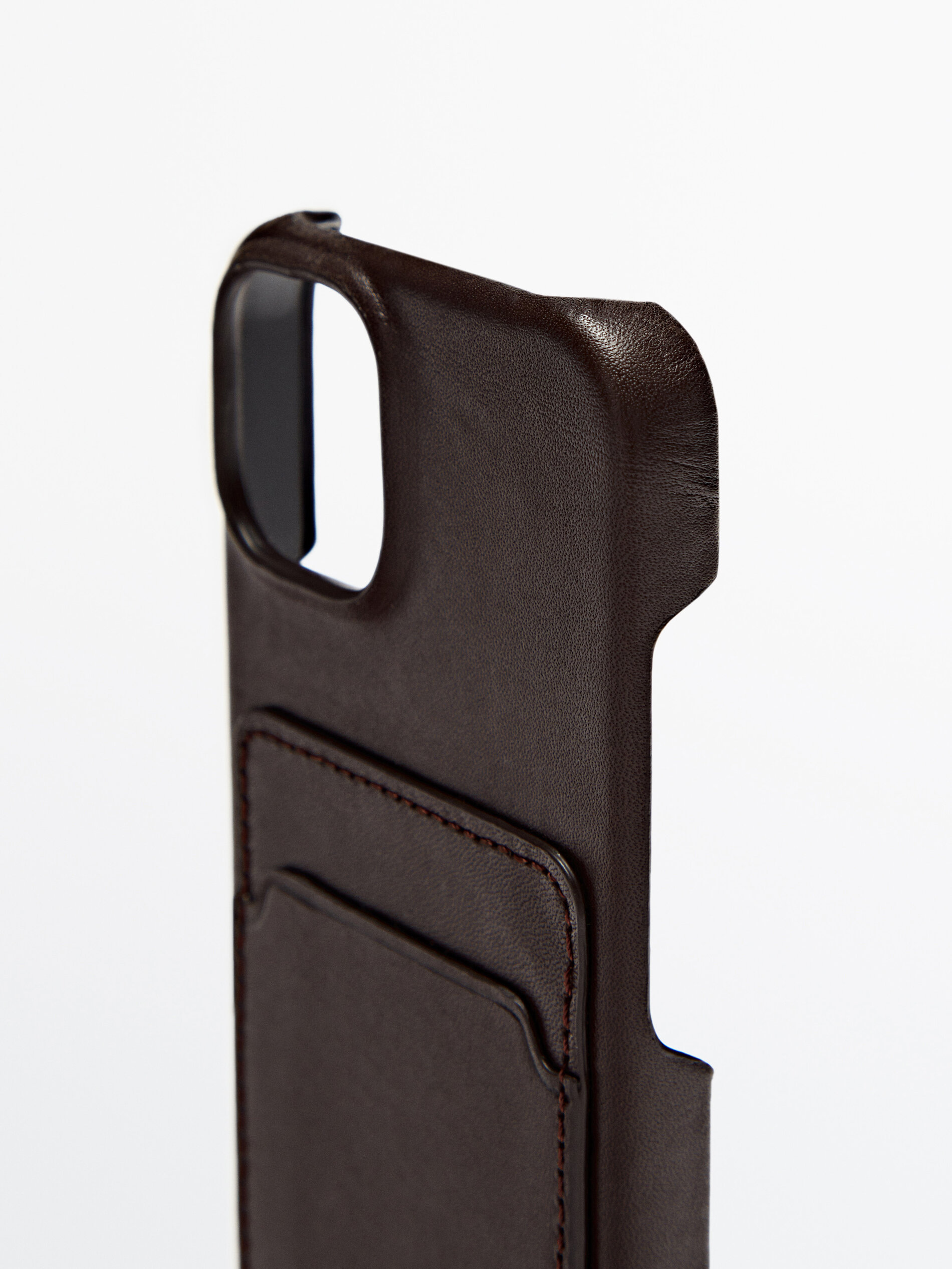 Funda Iphone 14 piel con tarjetero - MARRÓN