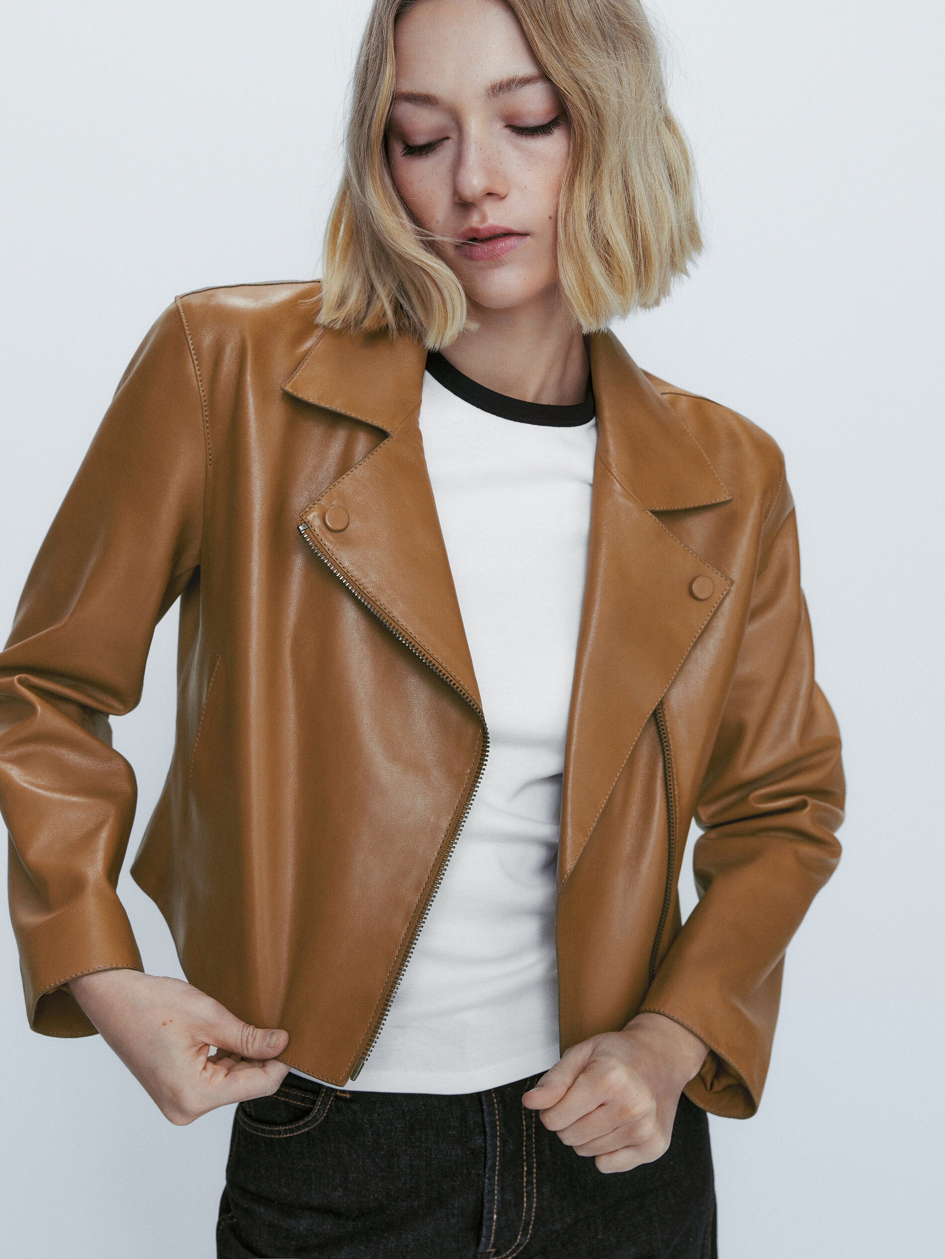 Chaqueta biker piel napa cantos lujados - CUERO