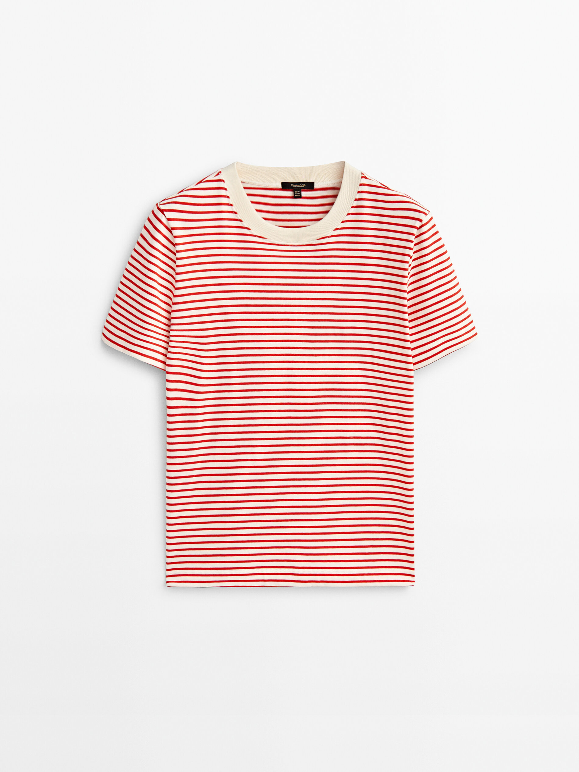 Camiseta rayas cuello contraste algodón - ROJO