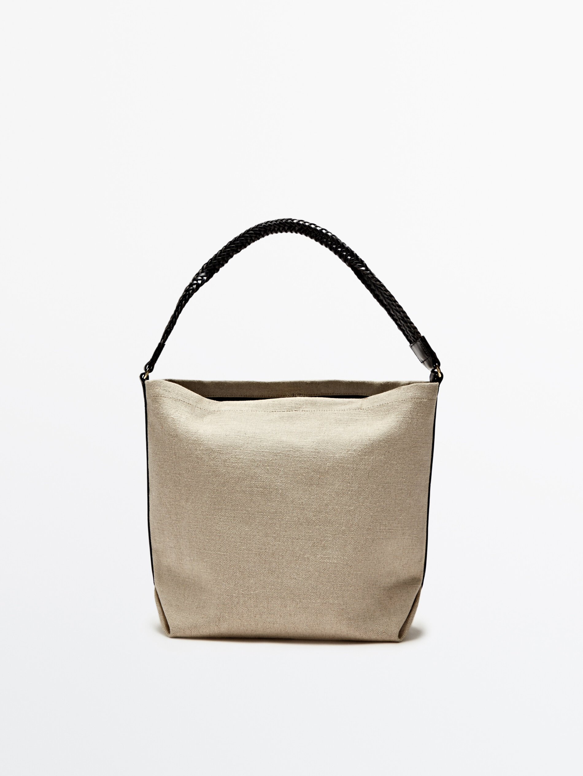 Bolso bucket asa piel trenzada - BEIGE