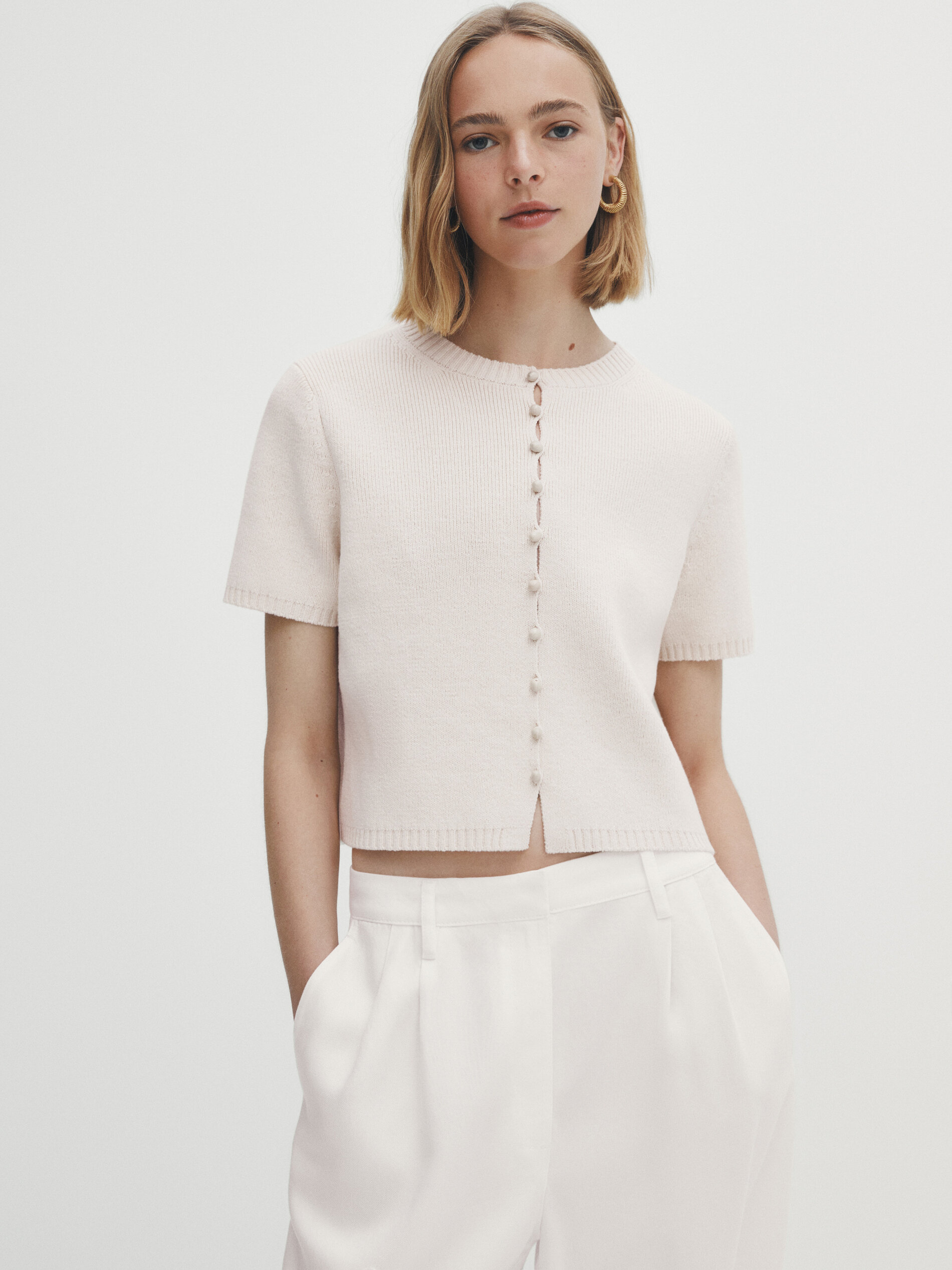 Cárdigan punto botones cerámica - CRUDO