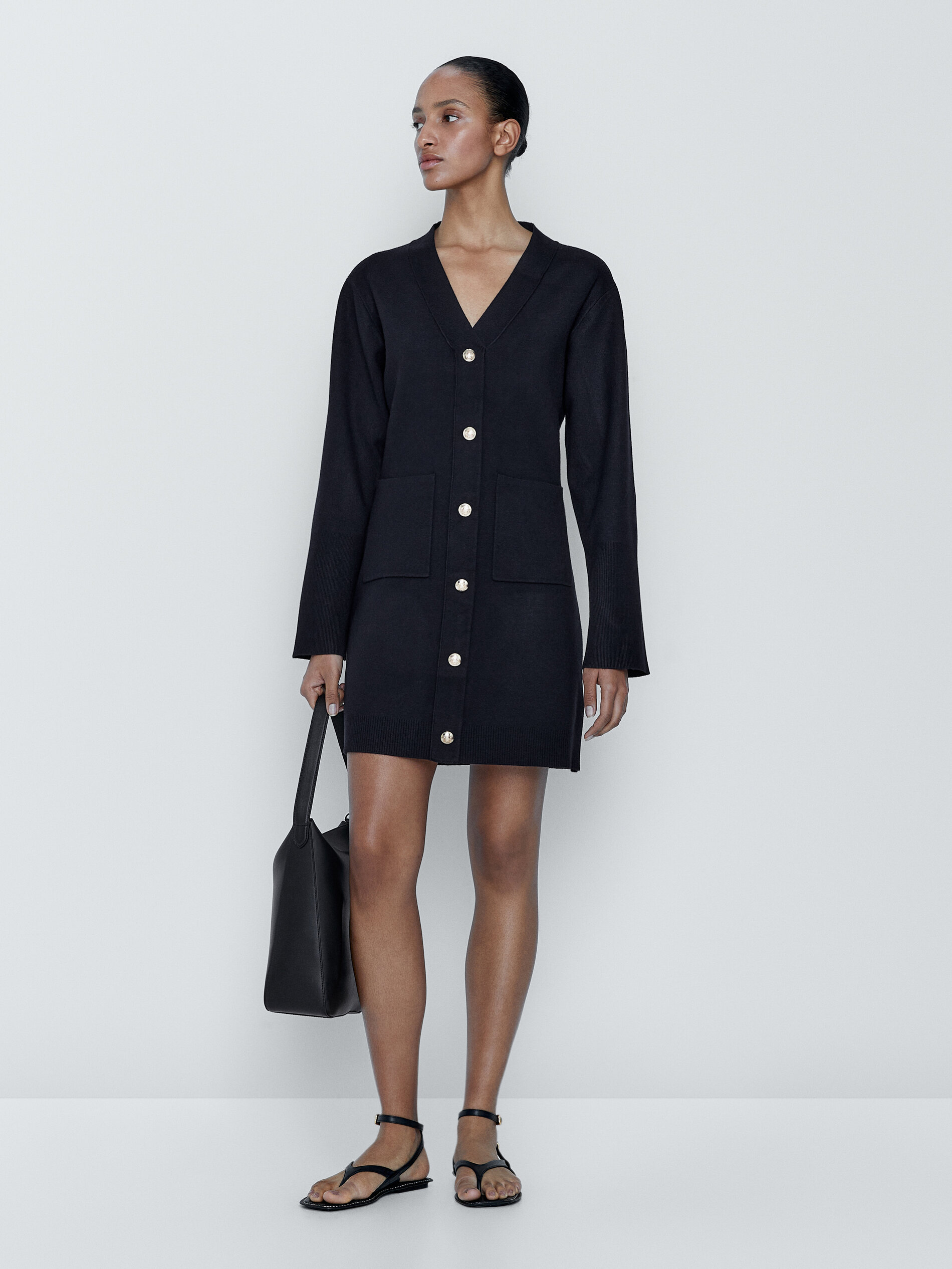 Vestido corto punto botones - AZUL MARINO