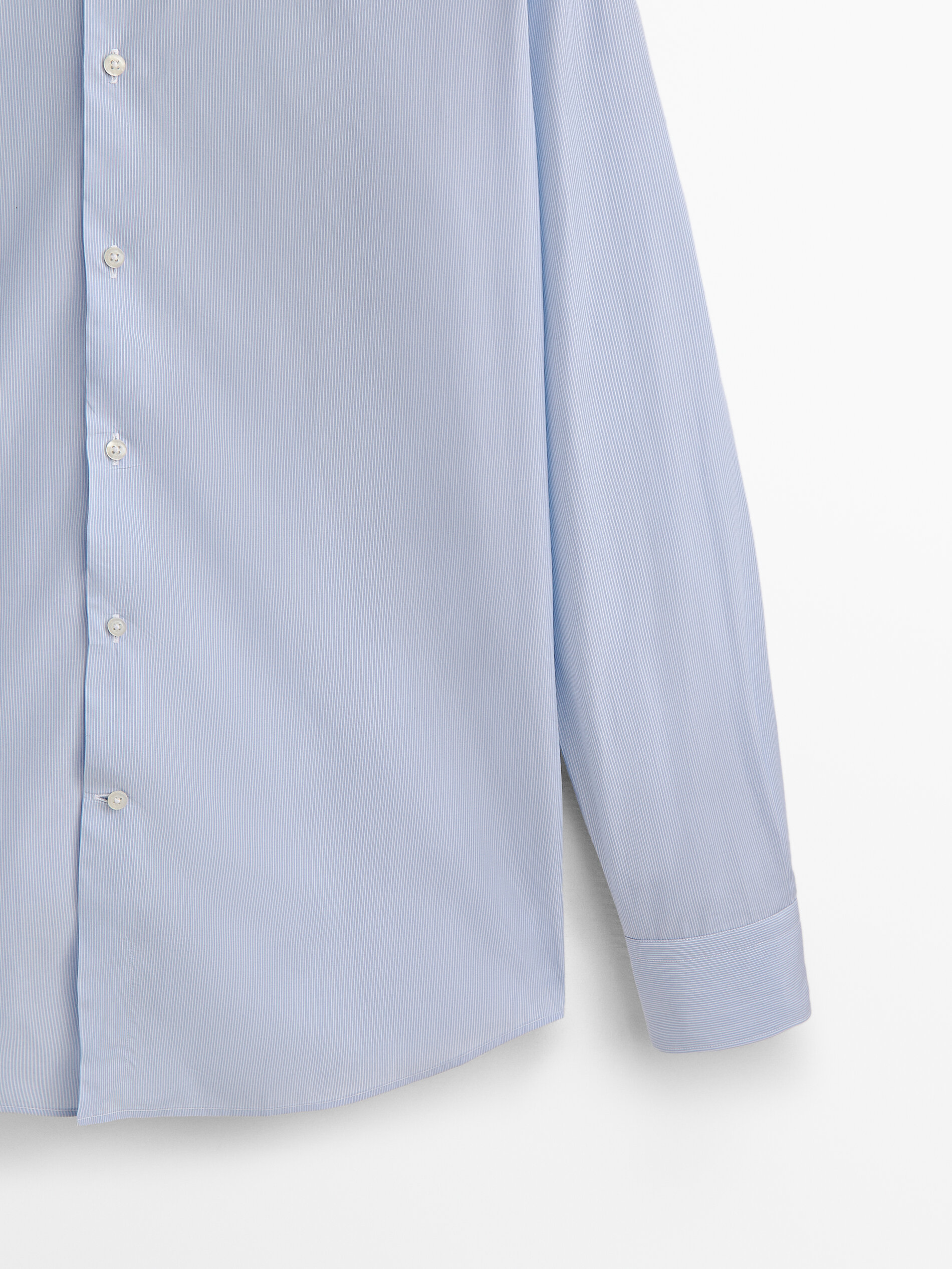 Camisa rayas algodón slim fit - CELESTE