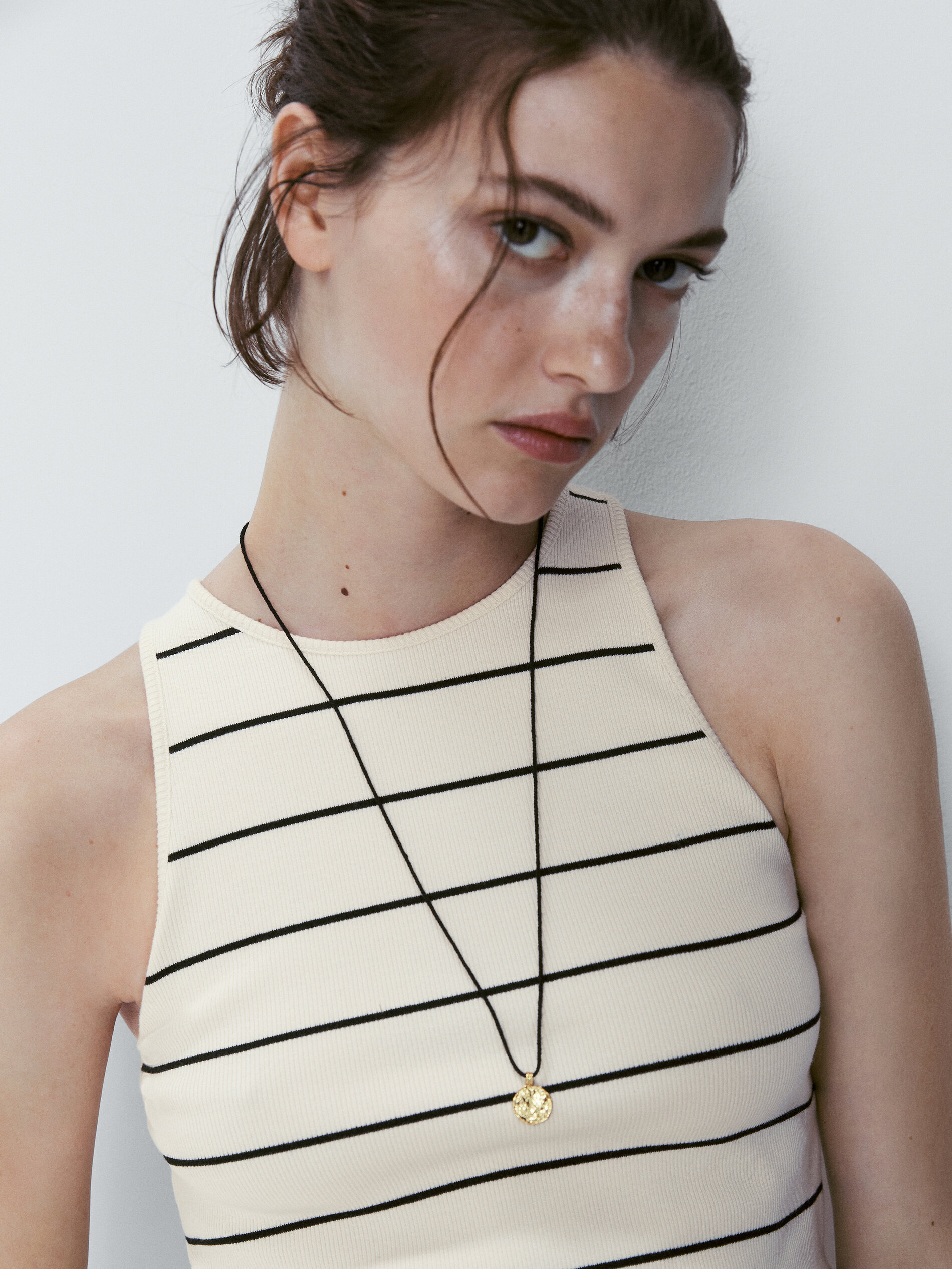 Camiseta rayas canalé manga sisa - CRUDO