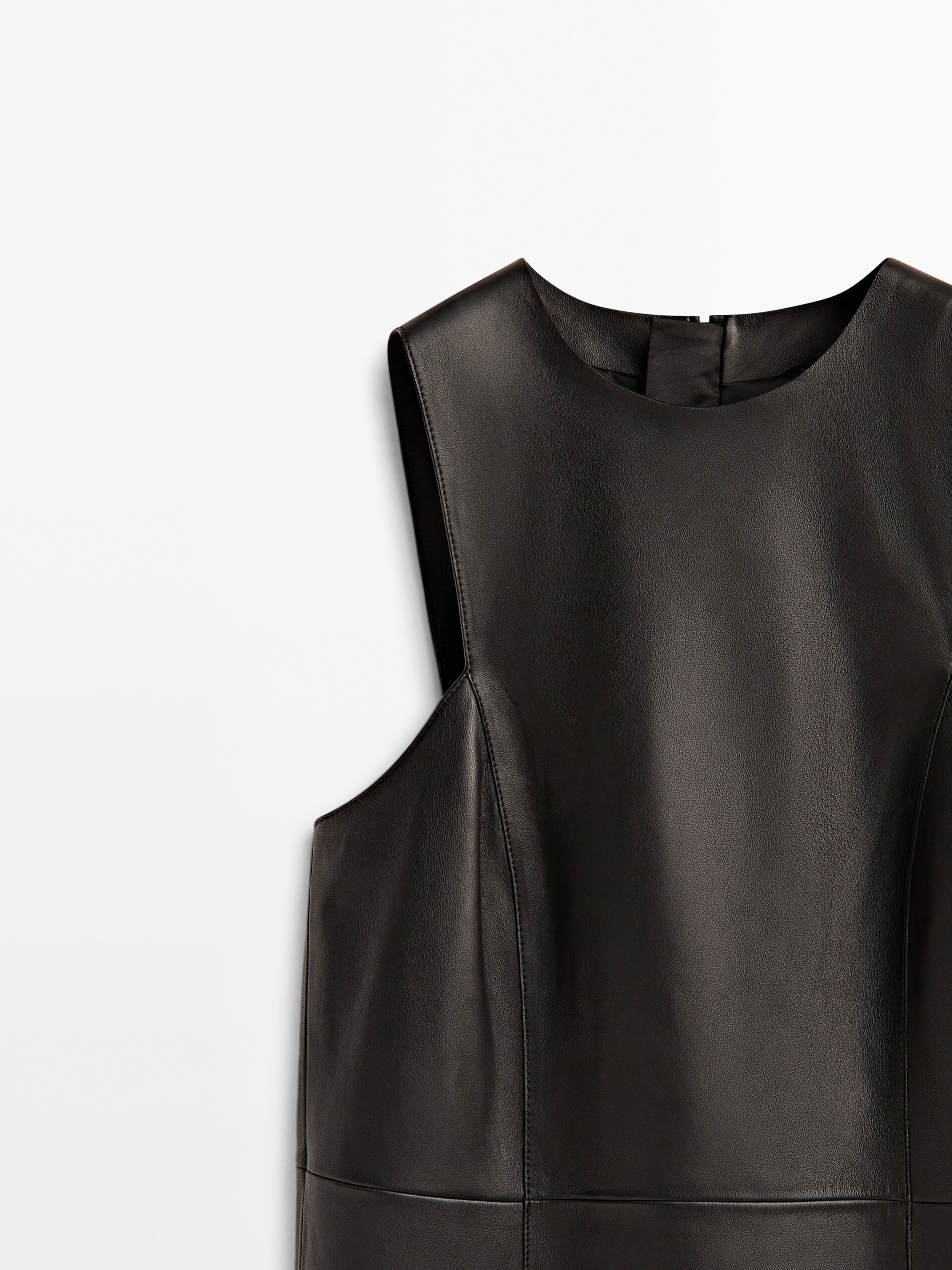 Vestido midi negro piel napa - NEGRO