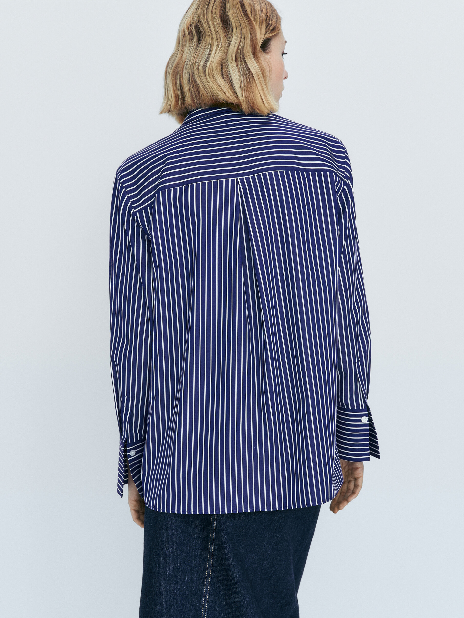 Camisa popelín algodón rayas - AZUL MARINO