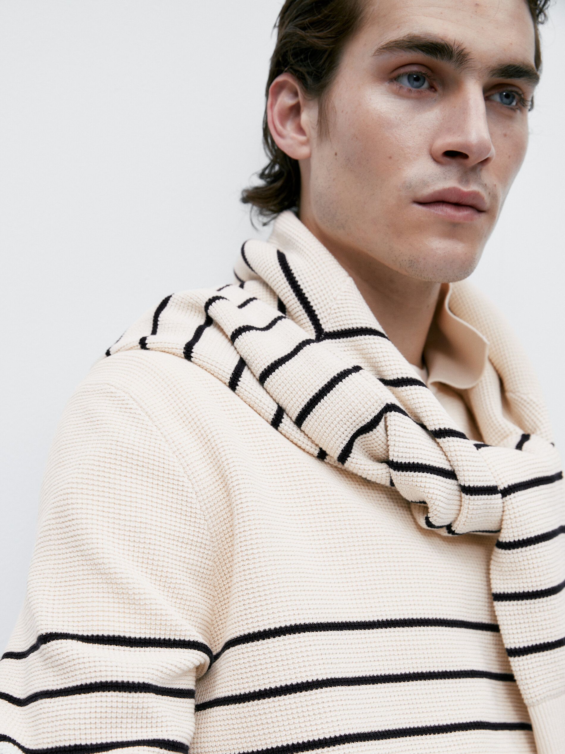 Jersey polo rayas estructura algodón - CRUDO