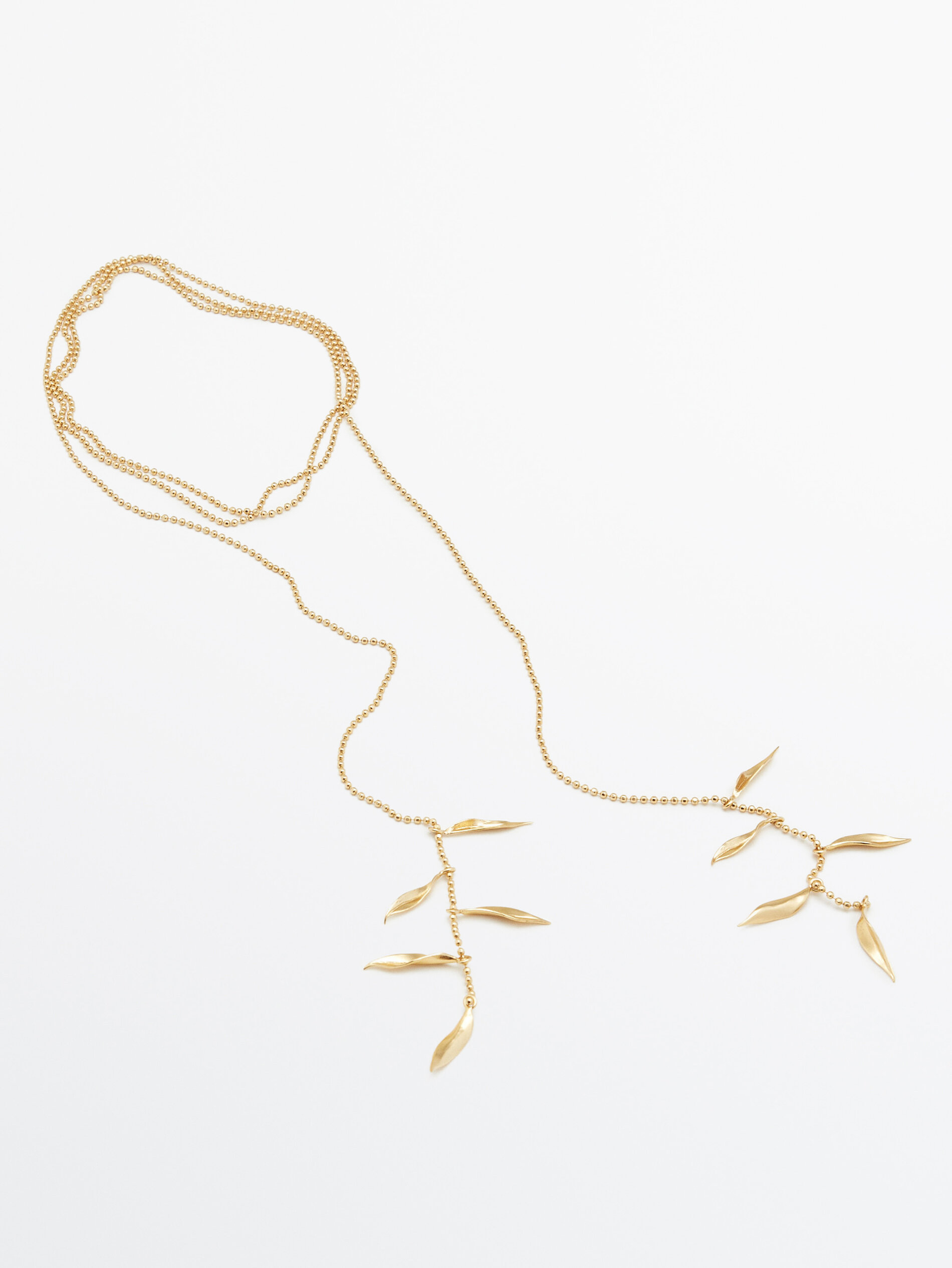 Collar largo doble con ramas baño oro - DORADO