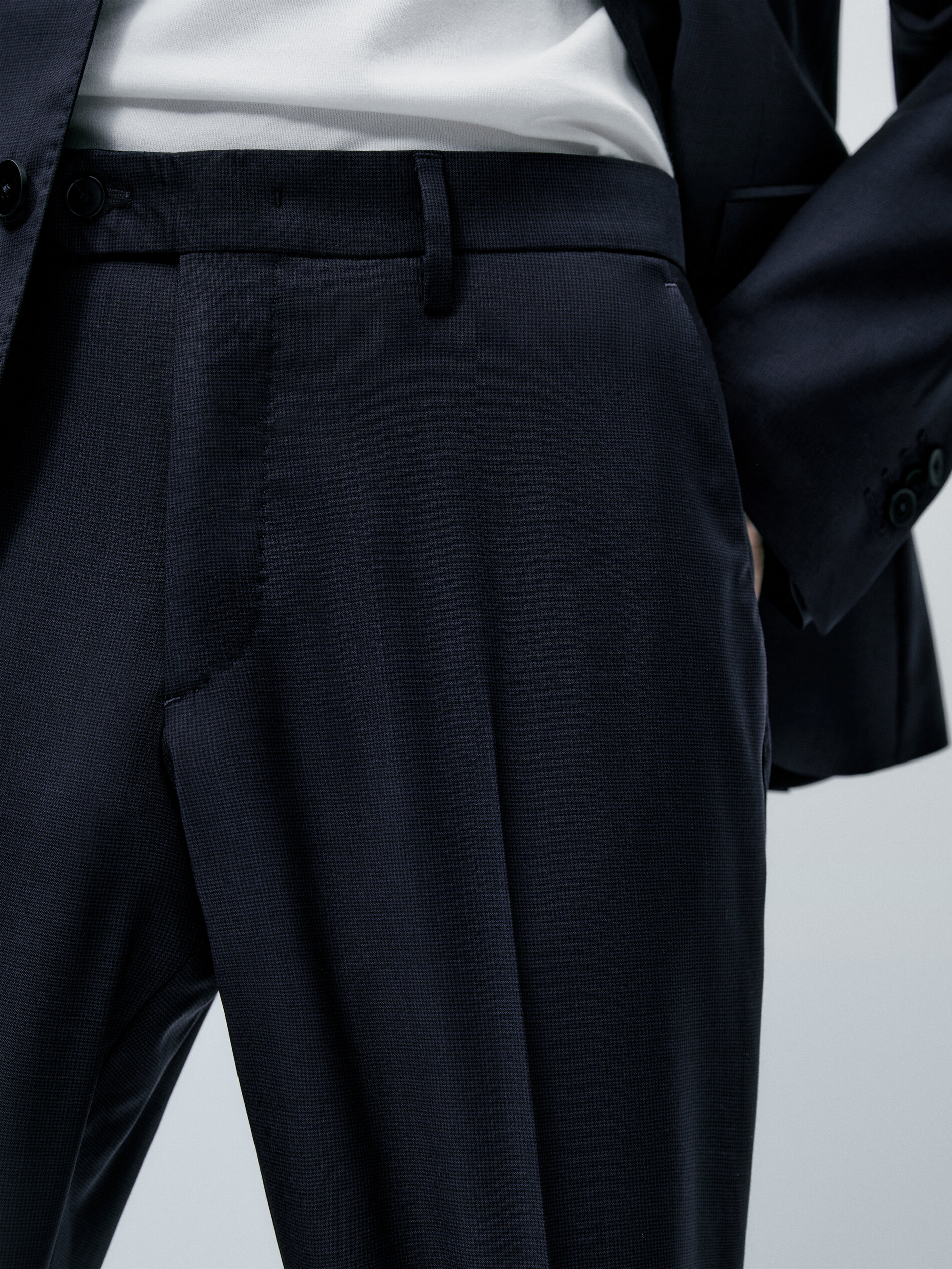 Pantalón traje pata de gallo 100% lana - AZUL MARINO