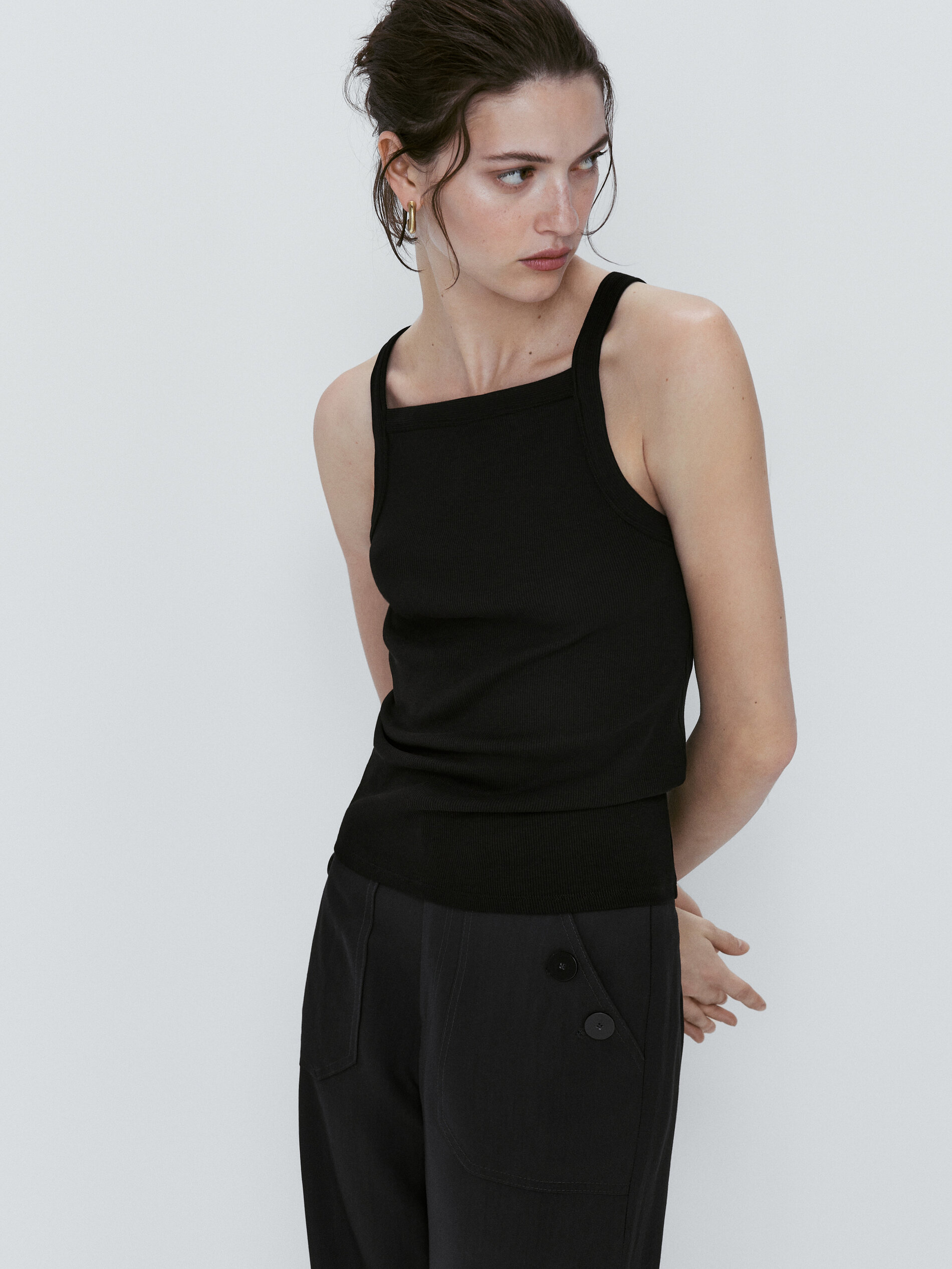 Pantalón ancho detalle botones - AZUL MARINO