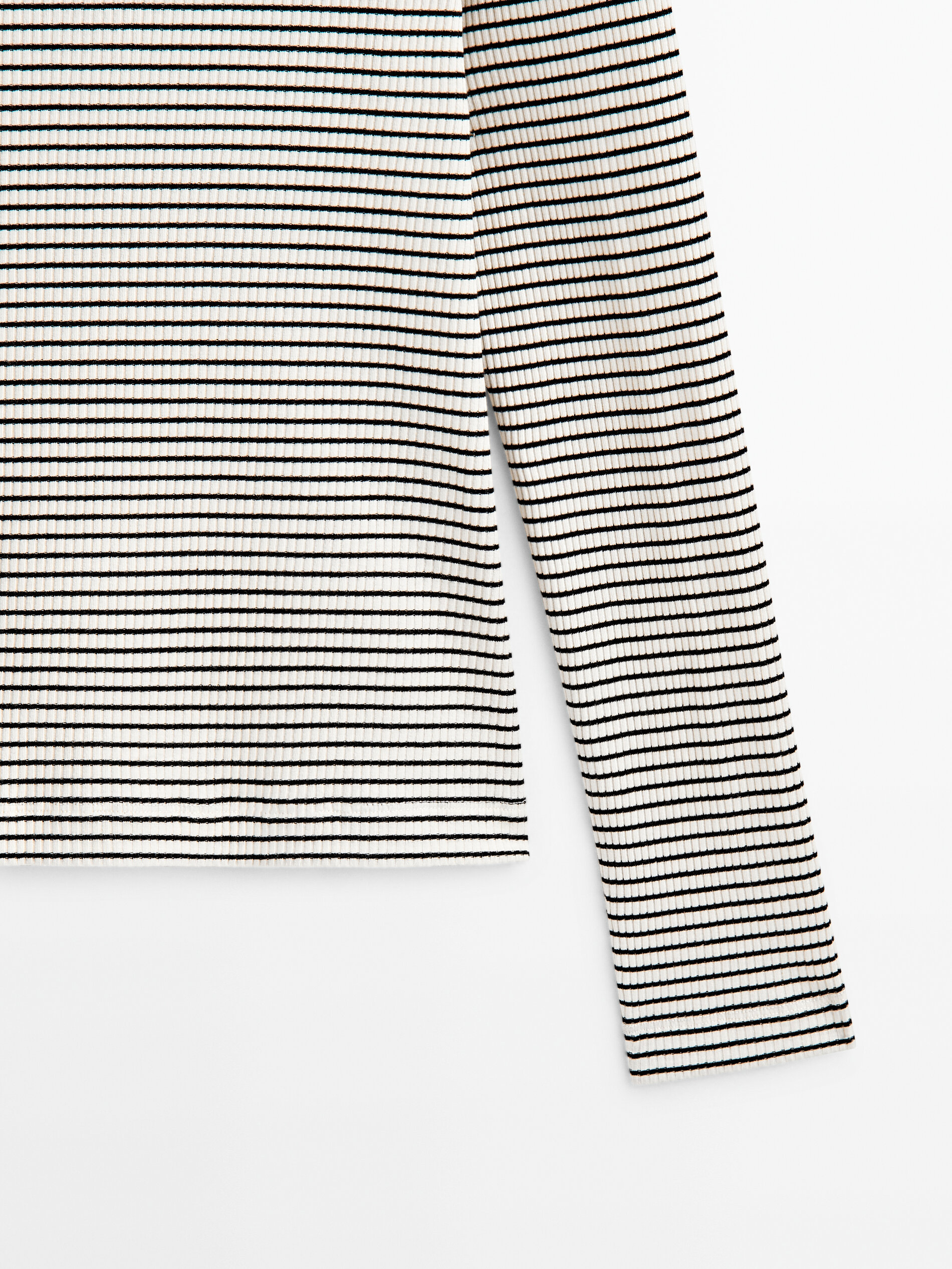 Camiseta rayas canalé escote espalda - CRUDO