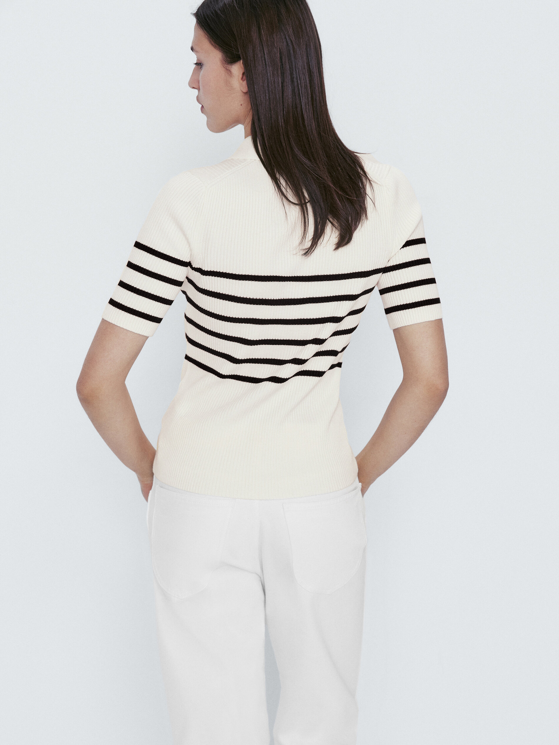 Jersey cuello polo canalé rayas - CRUDO