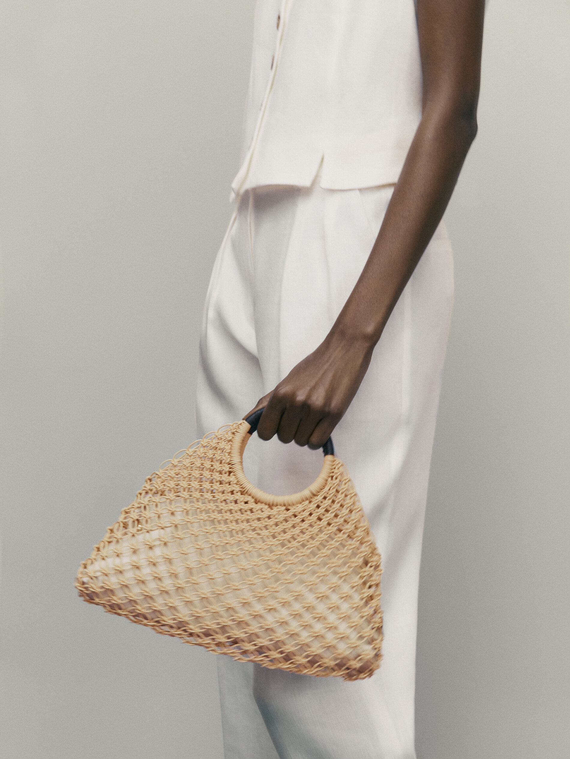 Bolso mini shopper trenzado tubular - BLANCO